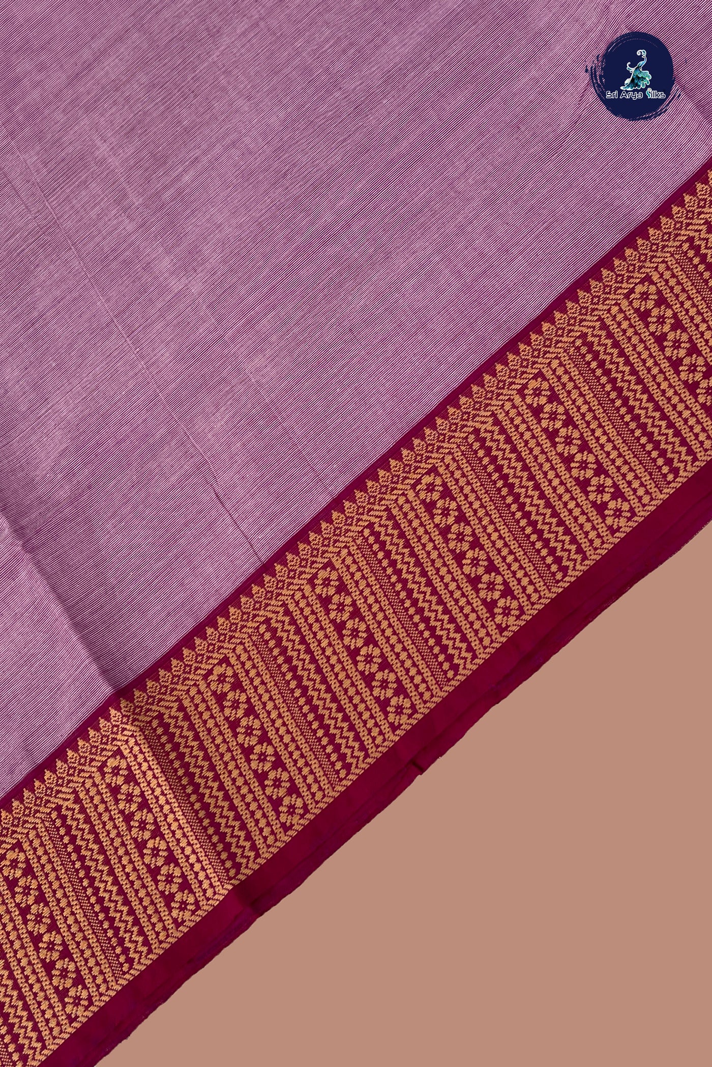 Greyish Purple Chettinad Cotton Saree With Plain Pattern