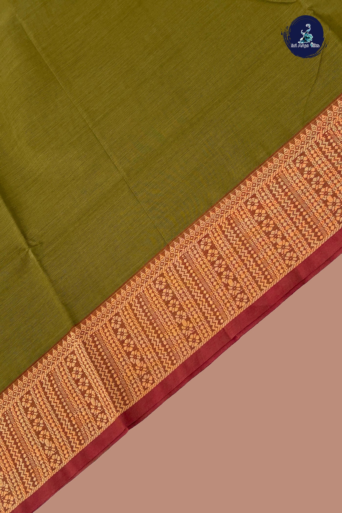 Mehendi Green Chettinad Cotton Saree With Plain Pattern