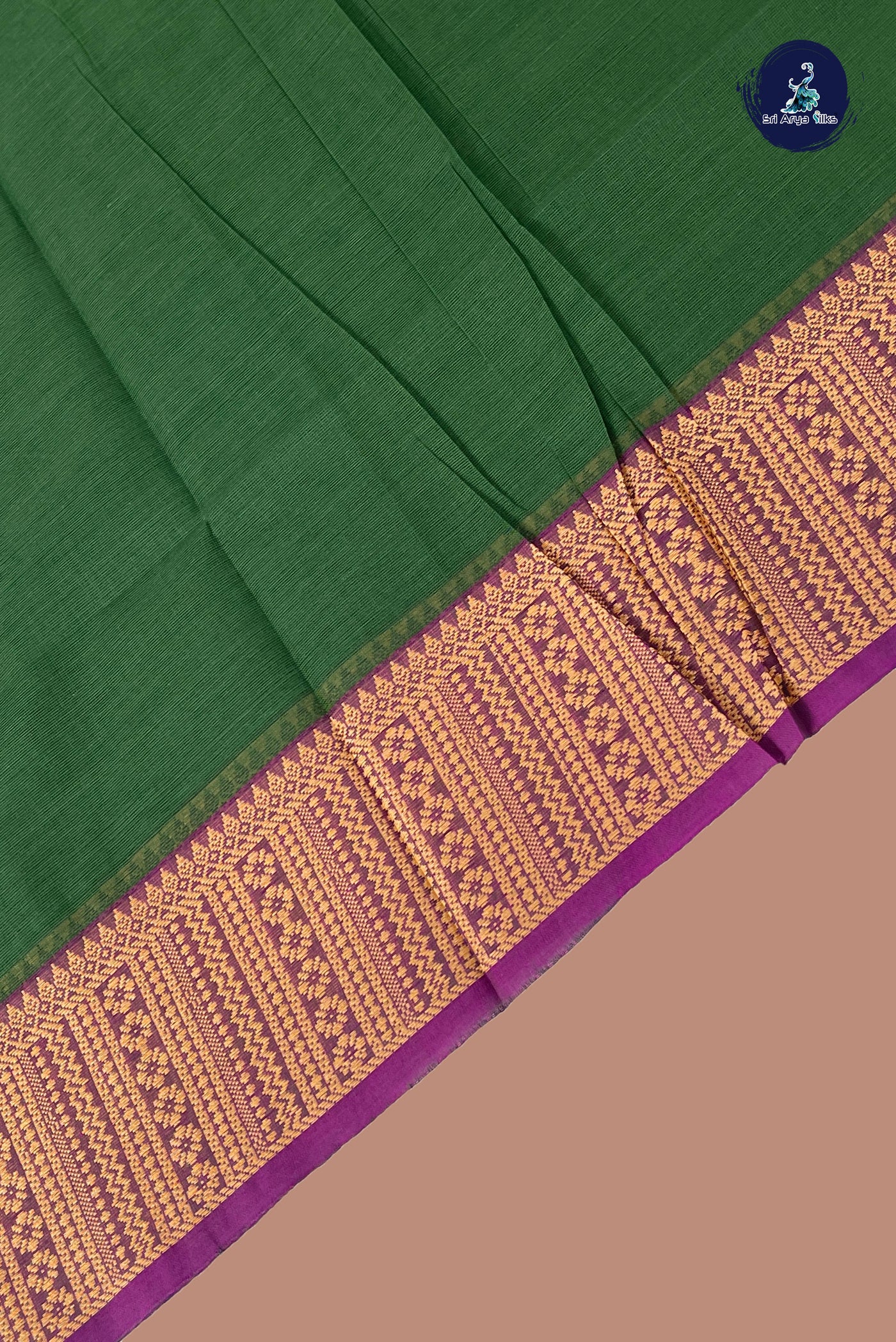 Green Chettinad Cotton Saree With Plain Pattern
