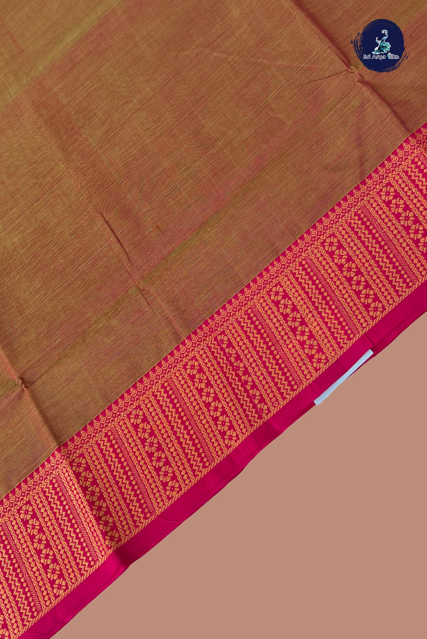 Pinkish yellow Chettinad Cotton Saree With Plain Pattern