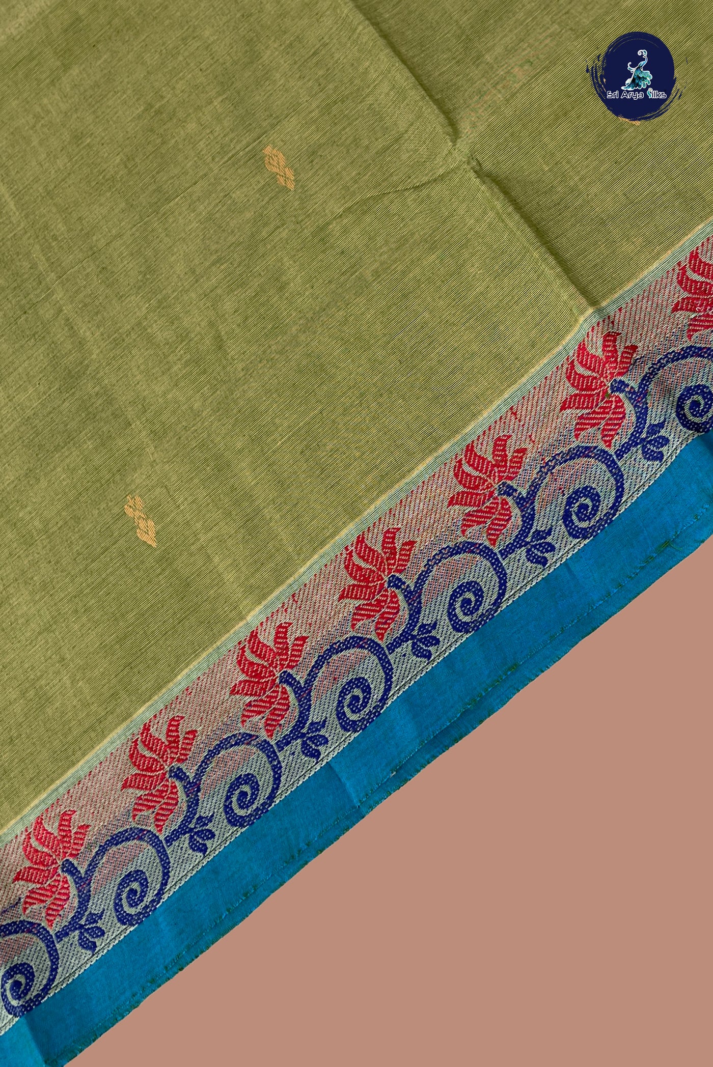 Elaichi Green Chettinad Cotton Saree With Buttas Pattern