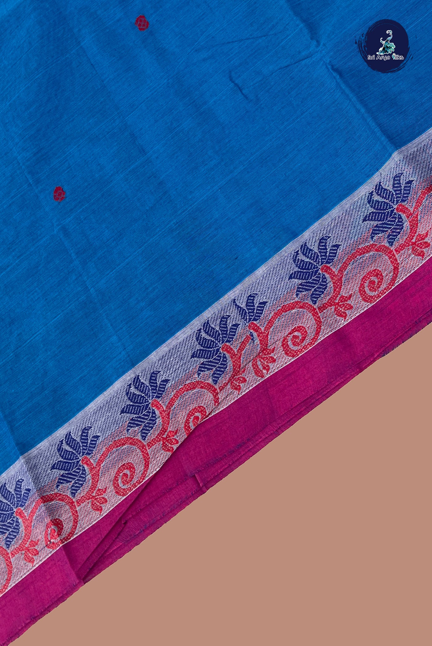Blue Chettinad Cotton Saree With Buttas Pattern
