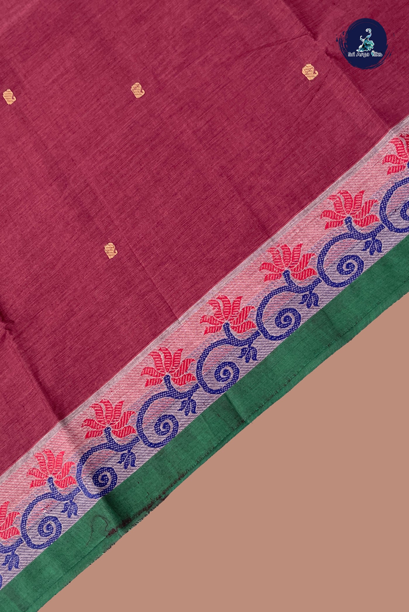 Pink Chettinad Cotton Saree With Buttas Pattern