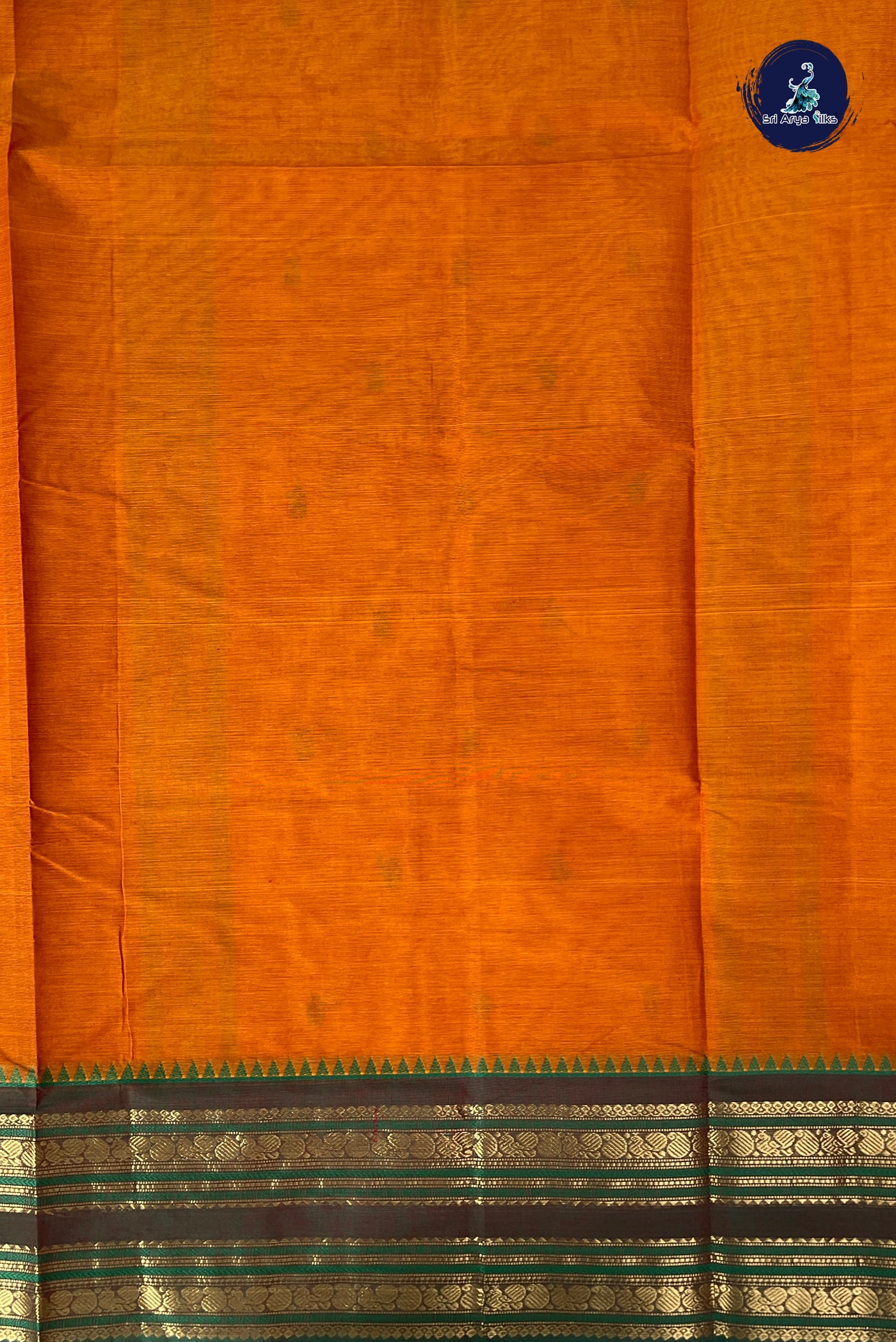 Lite Mustard Orange Chettinad Cotton Saree With Buttas Pattern