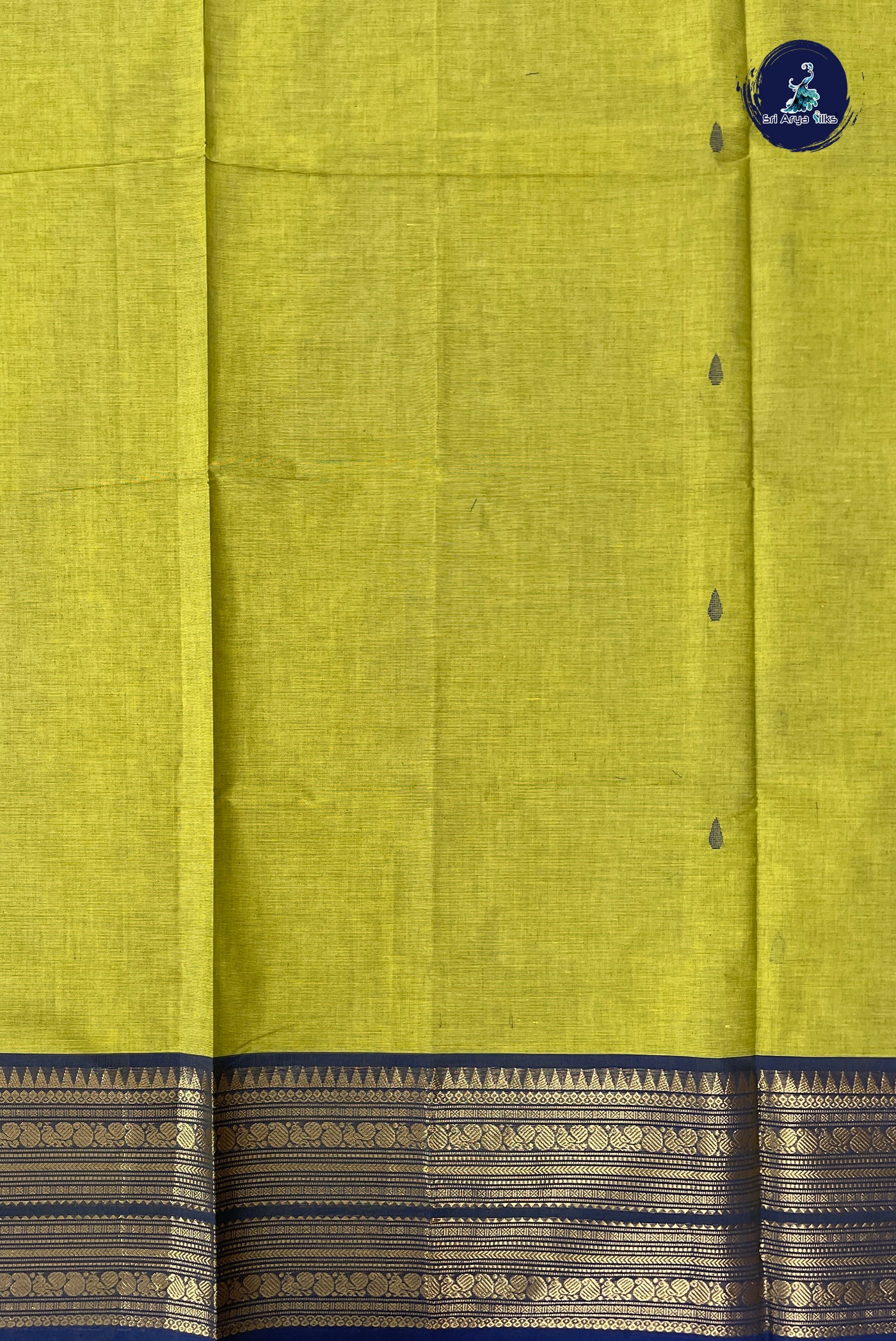 Lime Green Chettinad Cotton Saree With Buttas Pattern