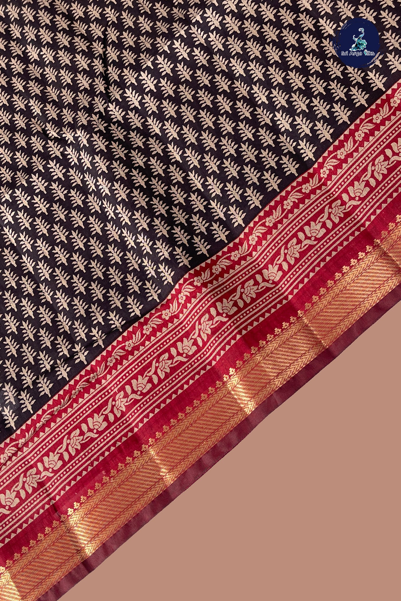 Black Semi Chanderi Saree With Printed Pattern