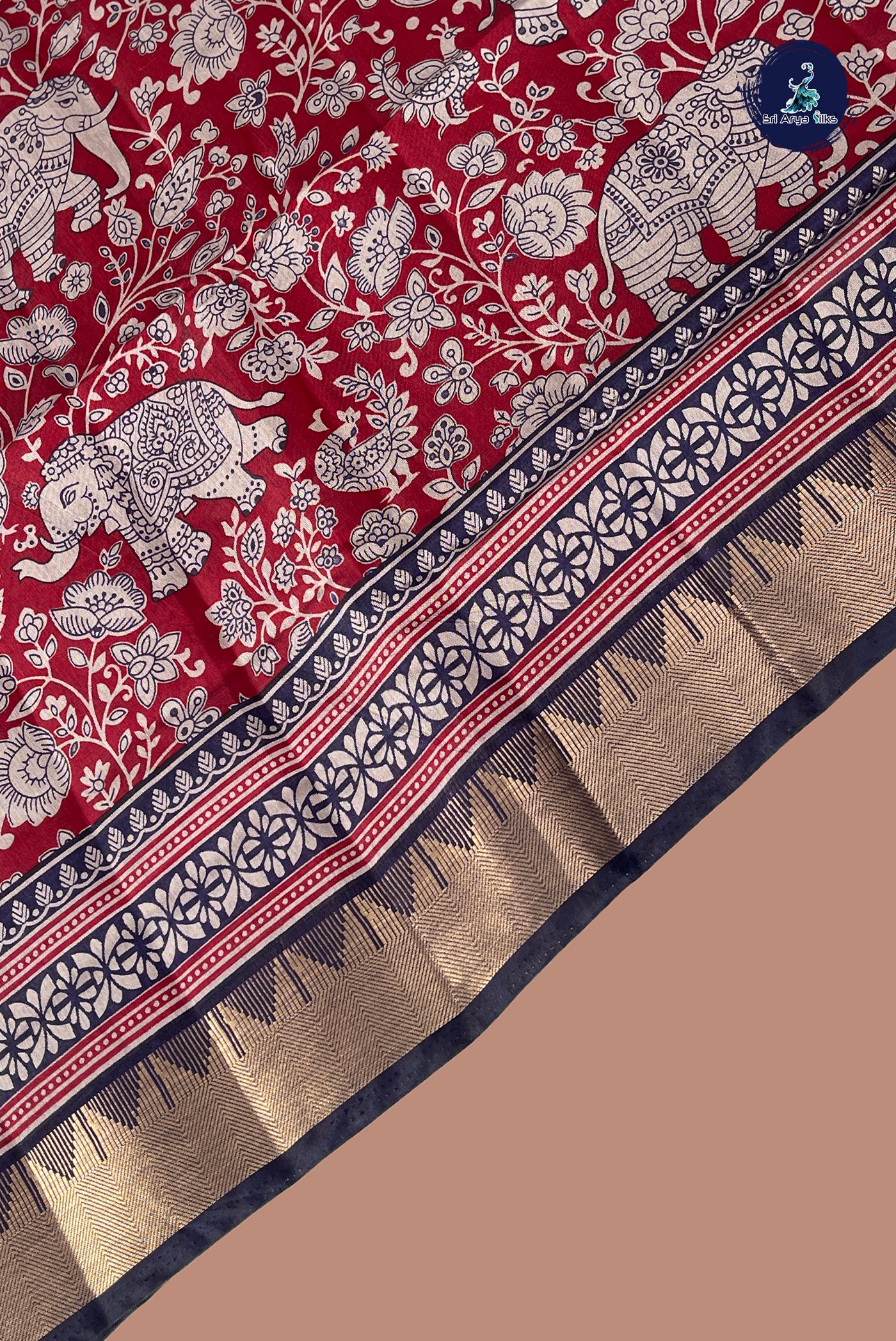 Maroon Semi Chanderi Saree With Printed Pattern