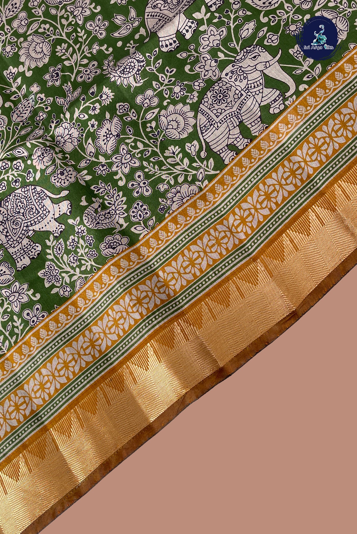 Green Semi Chanderi Saree With Printed Pattern