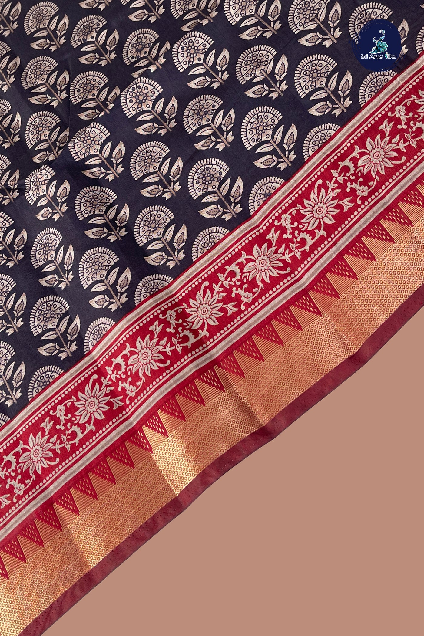 Black Semi Chanderi Saree With Printed Pattern