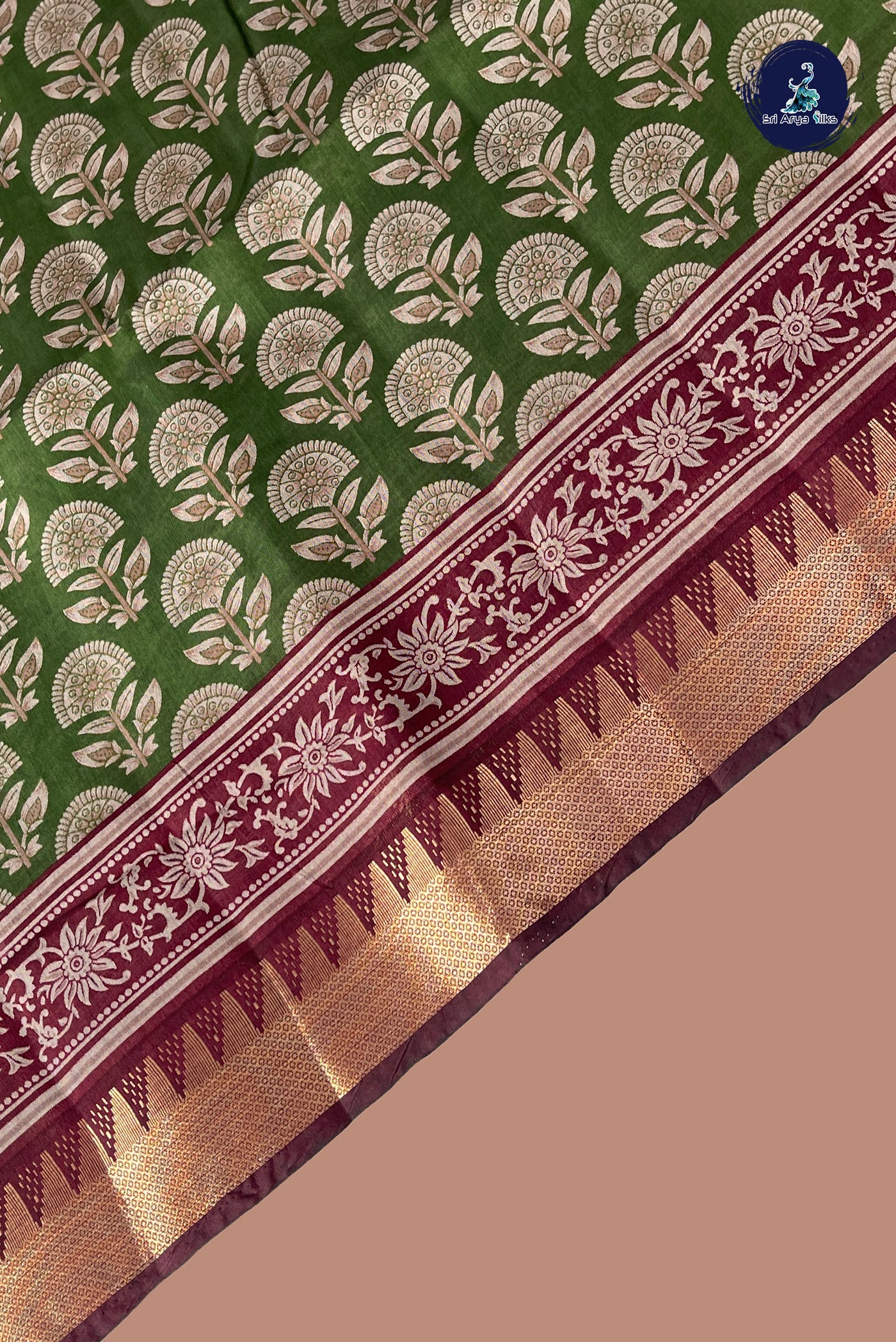 Green Semi Chanderi Saree With Printed Pattern
