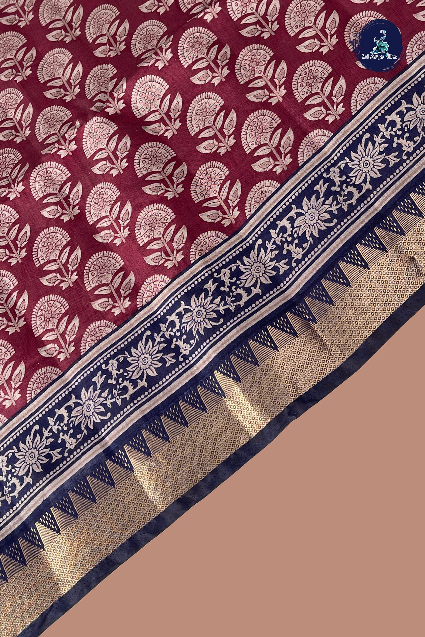 Maroon Semi Chanderi Saree With Printed Pattern