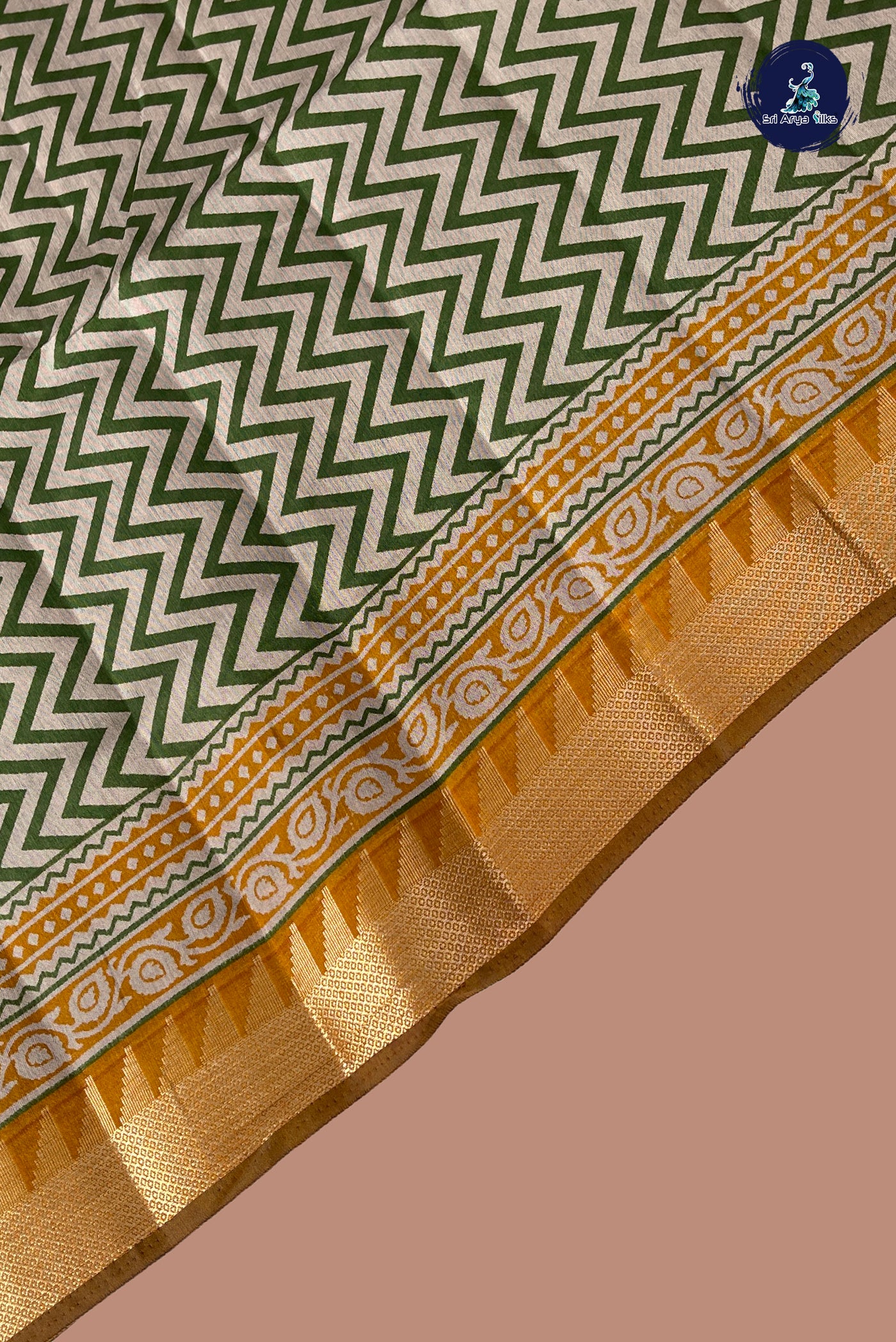 Green Semi Chanderi Saree With Printed Pattern