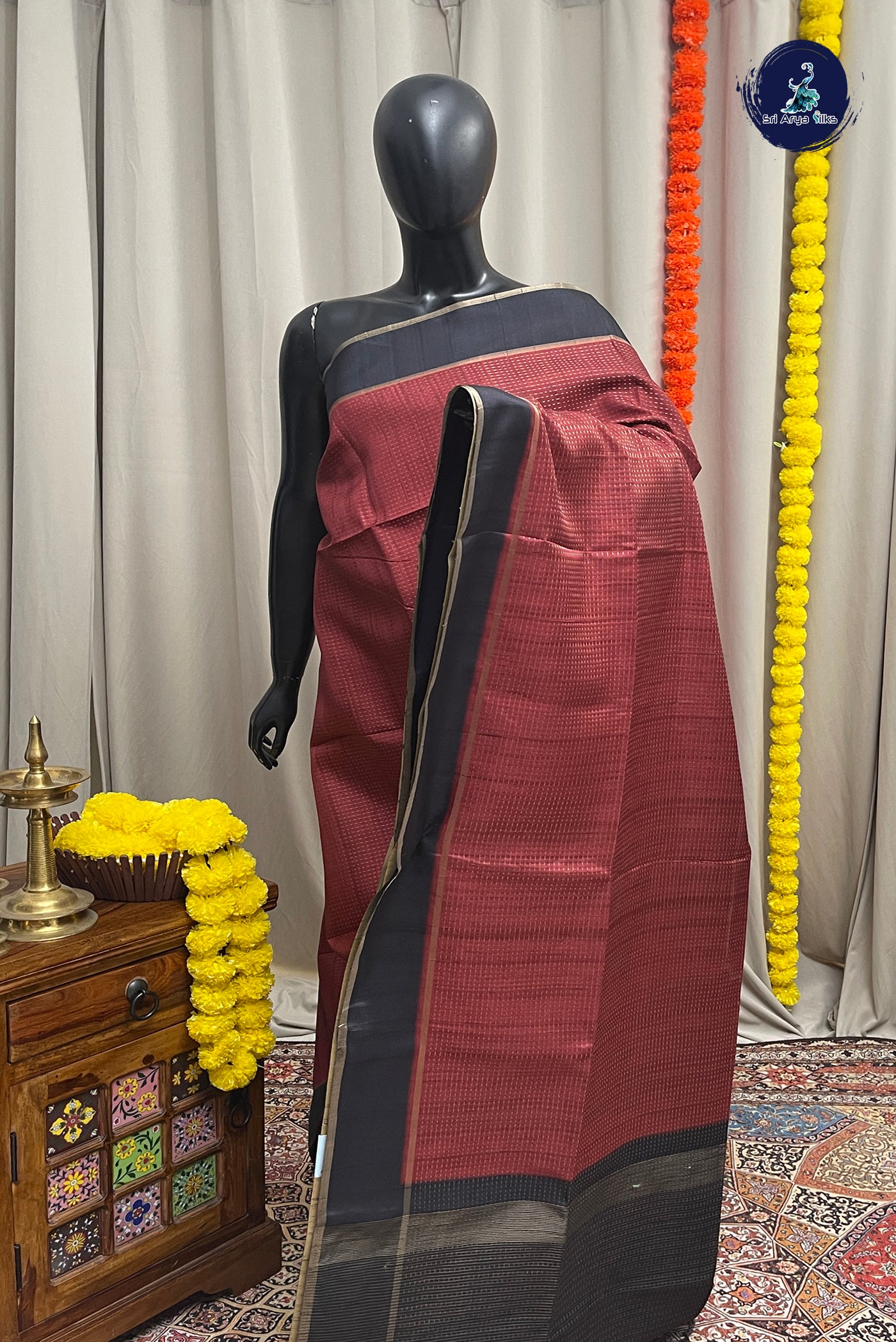 Rust Semi Tussar Saree With Zari Woven Pattern