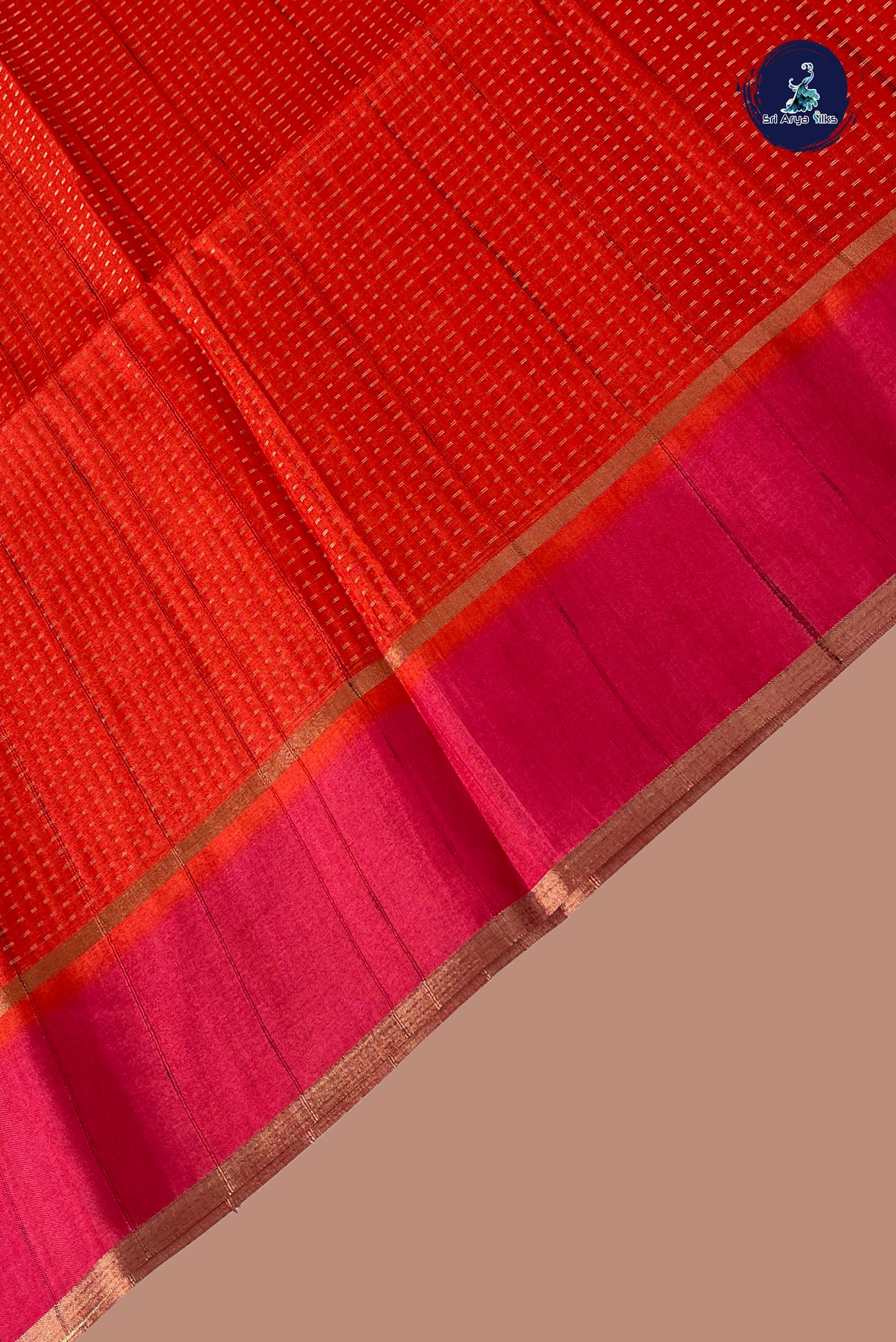Orange Semi Tussar Saree With Zari Woven Pattern