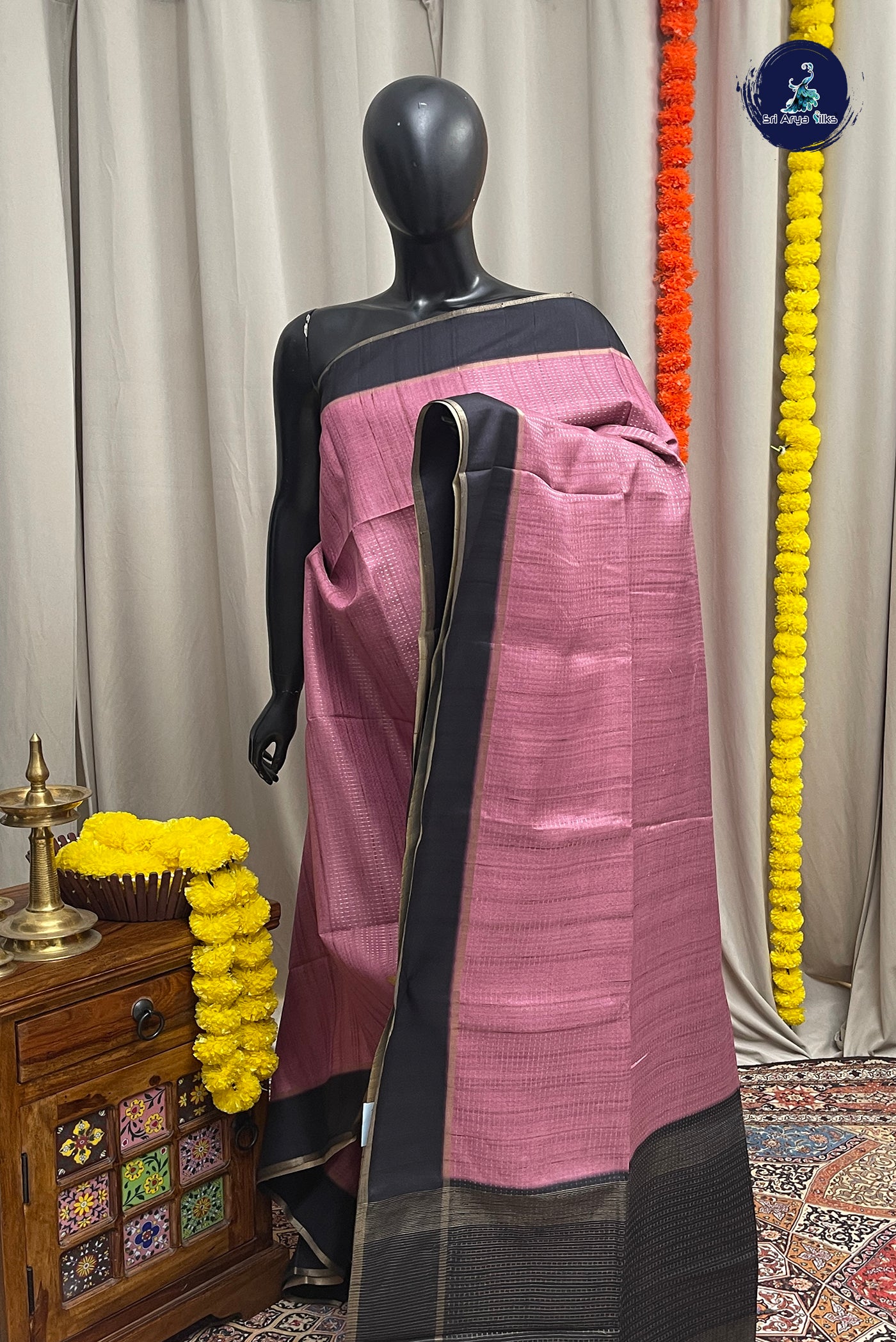 Mauve Semi Tussar Saree With Zari Woven Pattern