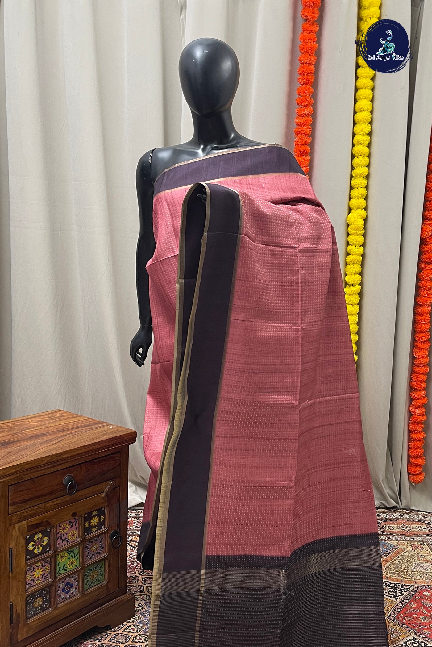 Caramel Shade Semi Tussar Saree With Zari Woven Pattern