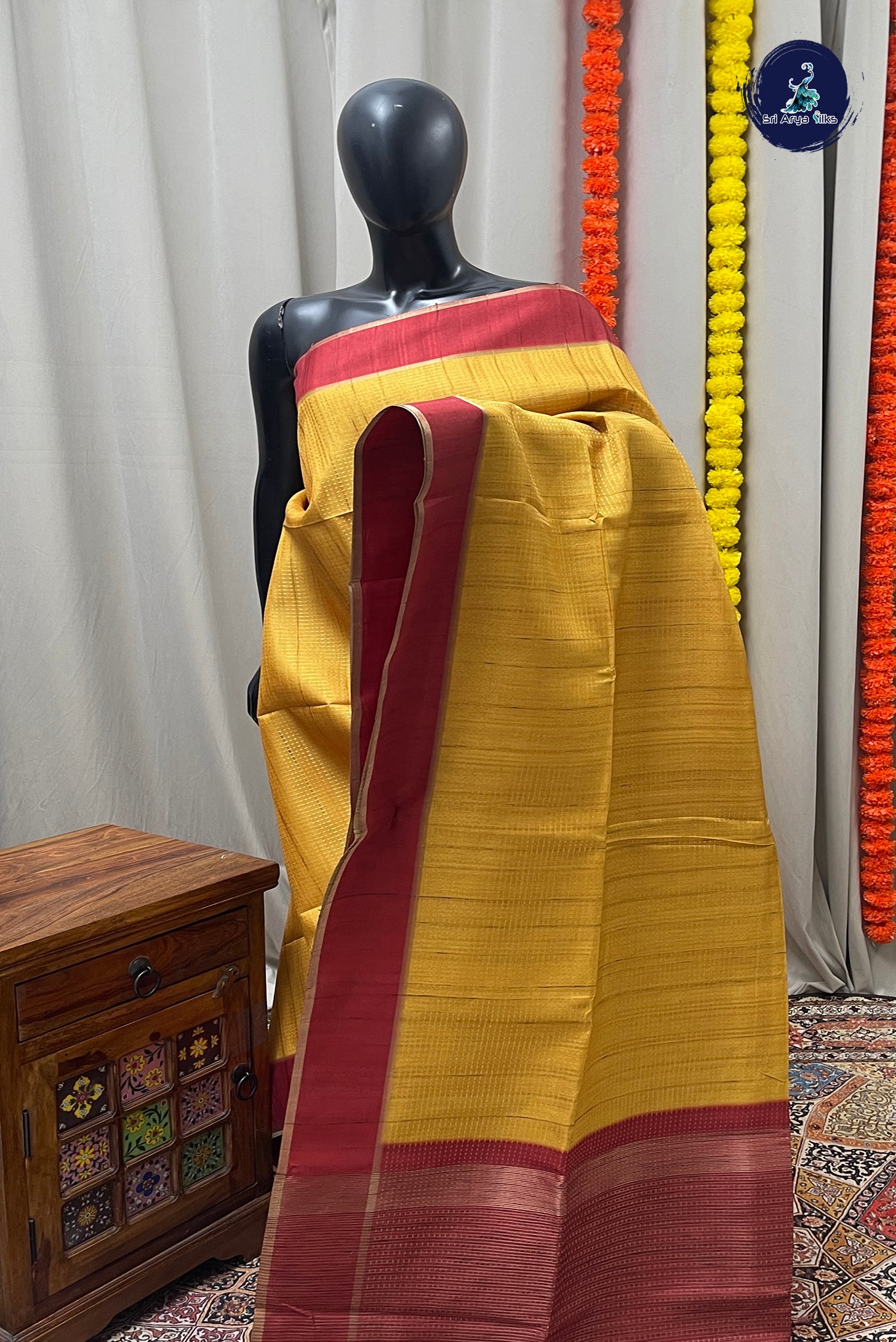 Mustard Yellow Semi Tussar Saree With Zari Woven Pattern