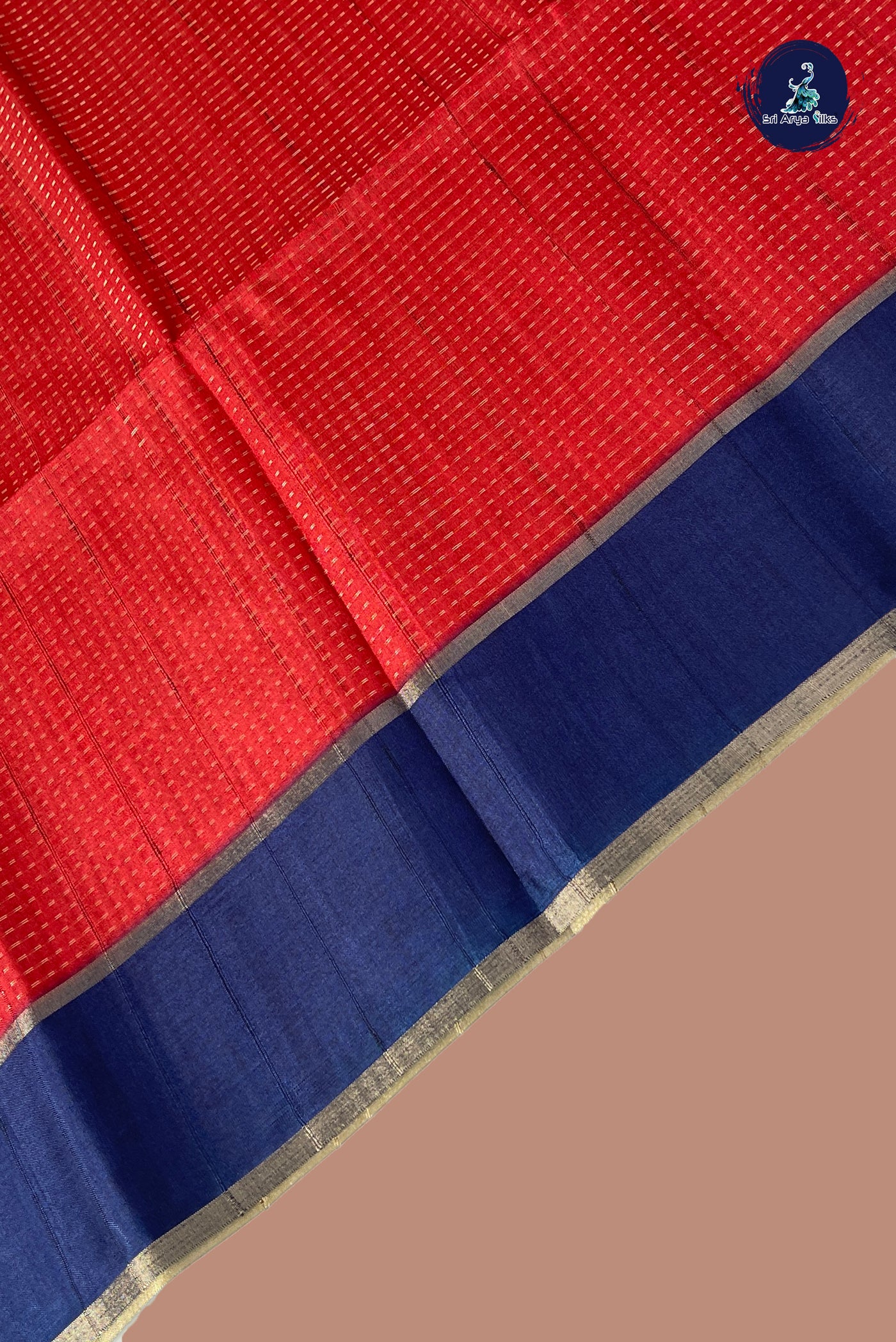 Red Semi Tussar Saree With Zari Woven Pattern