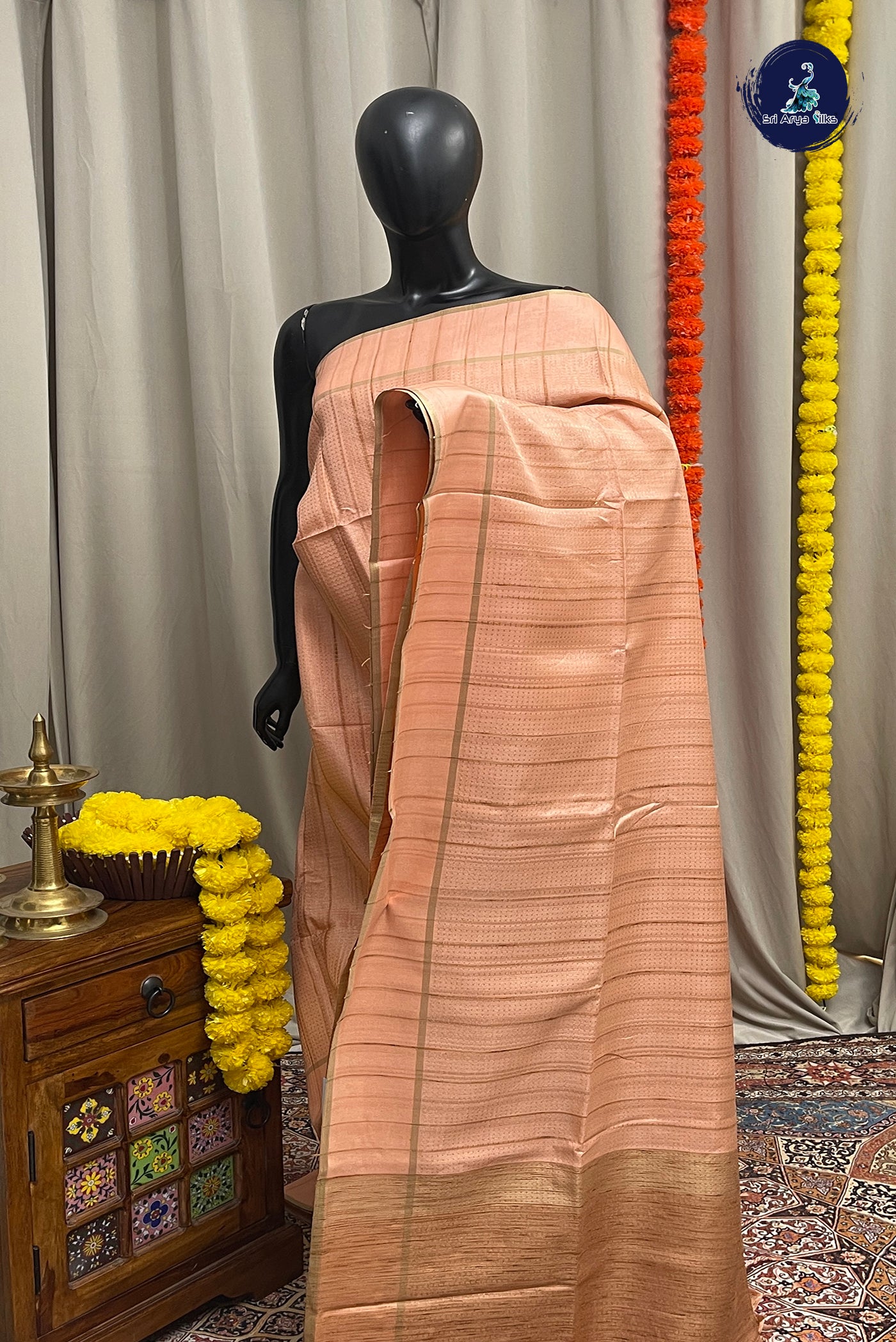 Peach Semi Tussar Saree With Zari Woven Pattern