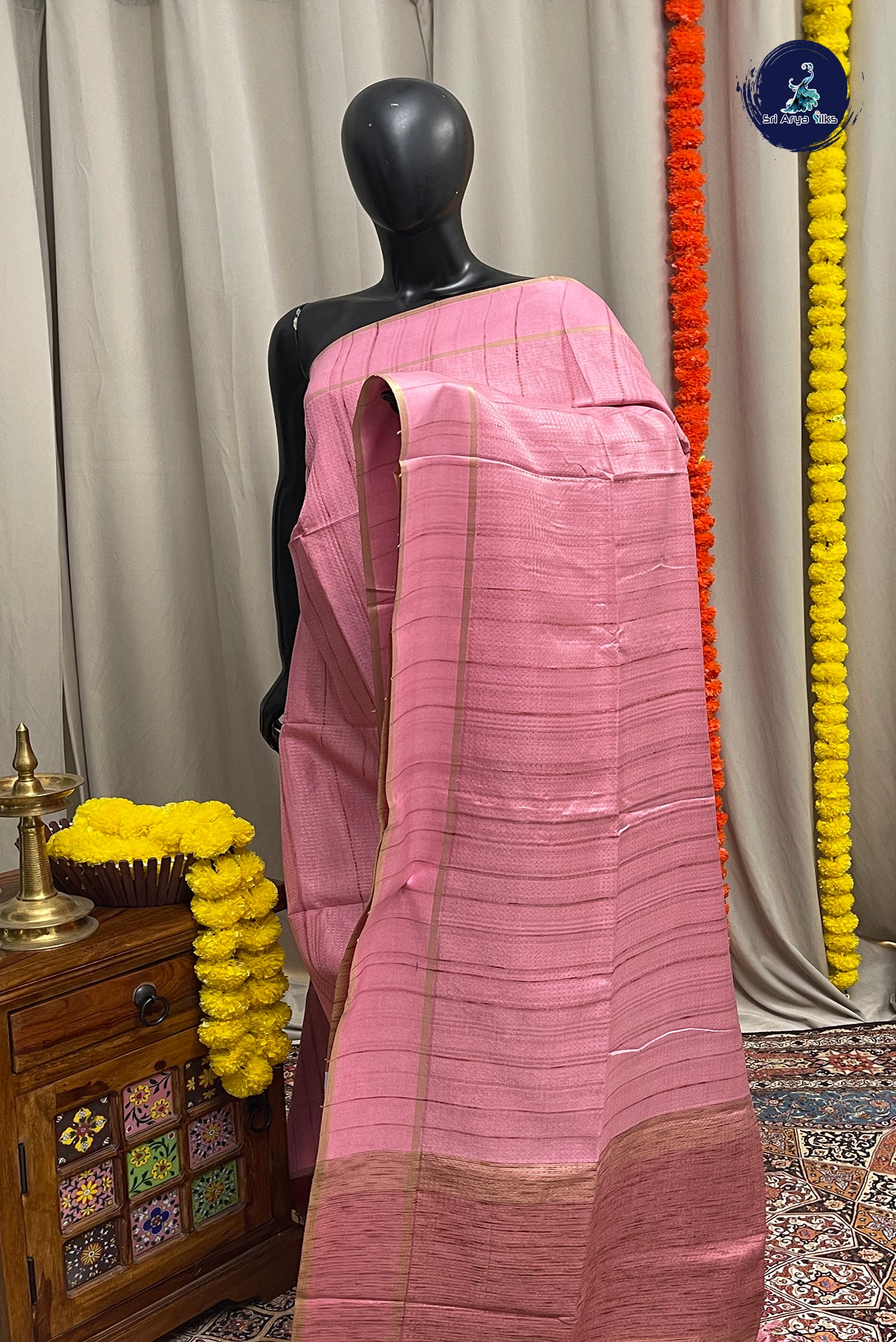 Pink Semi Tussar Saree With Zari Woven Pattern
