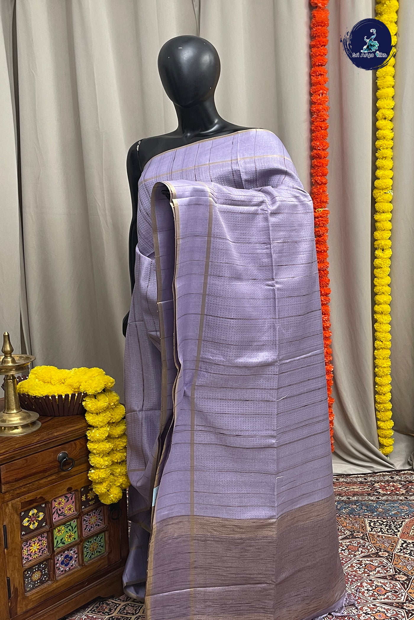 Lavender Semi Tussar Saree With Zari Woven Pattern