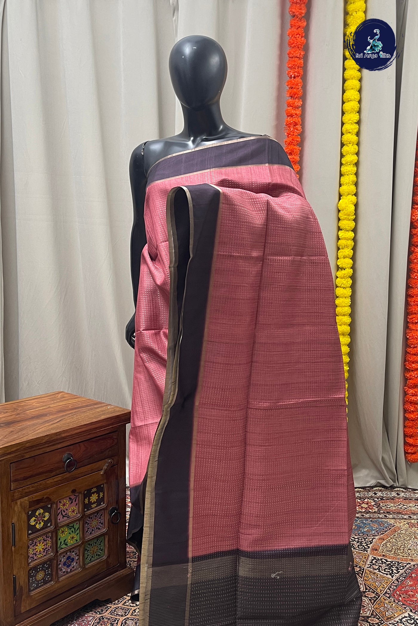 Caramel Shade Semi Tussar Saree With Zari Woven Pattern