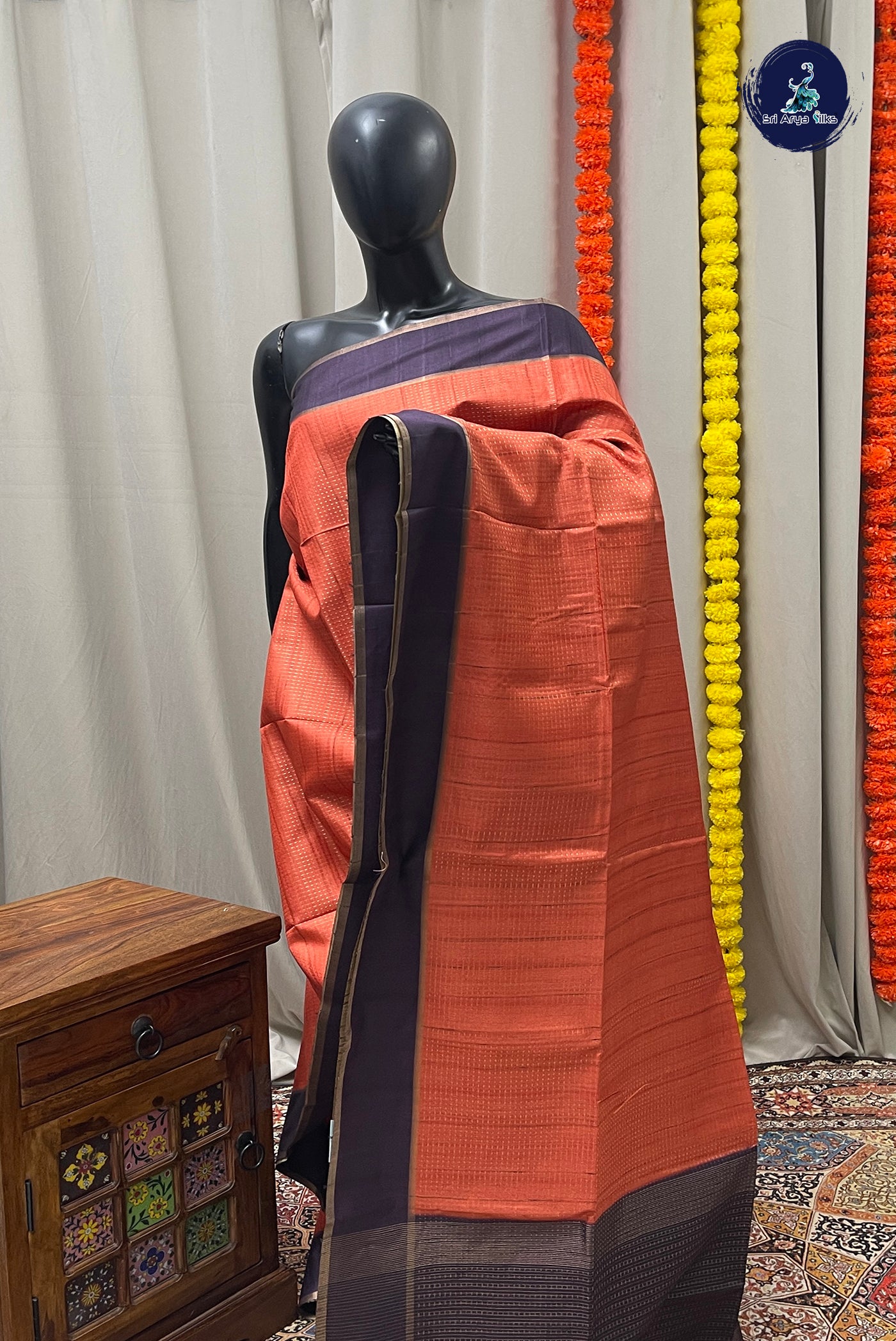 Rust Semi Tussar Saree With Zari Woven Pattern