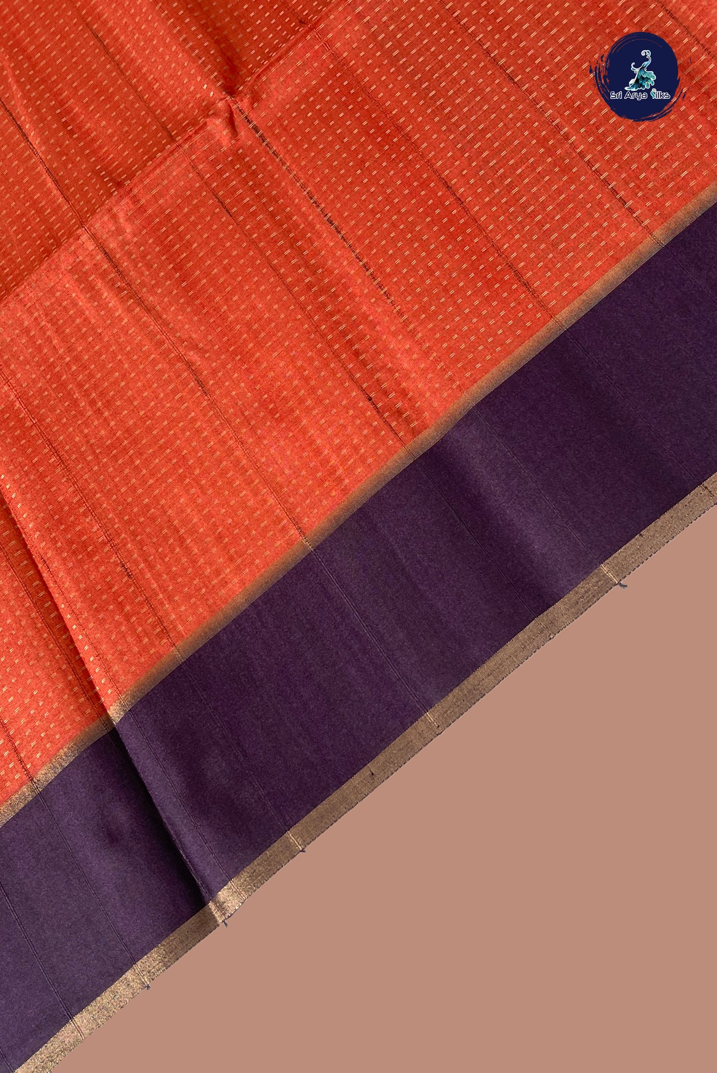 Rust Semi Tussar Saree With Zari Woven Pattern