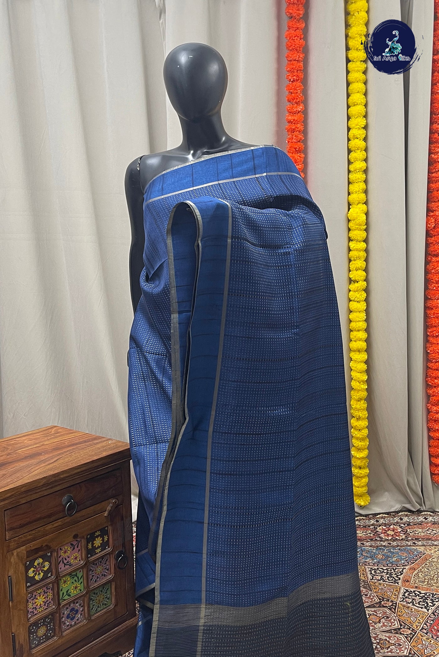 Blue Semi Tussar Saree With Zari Woven Pattern