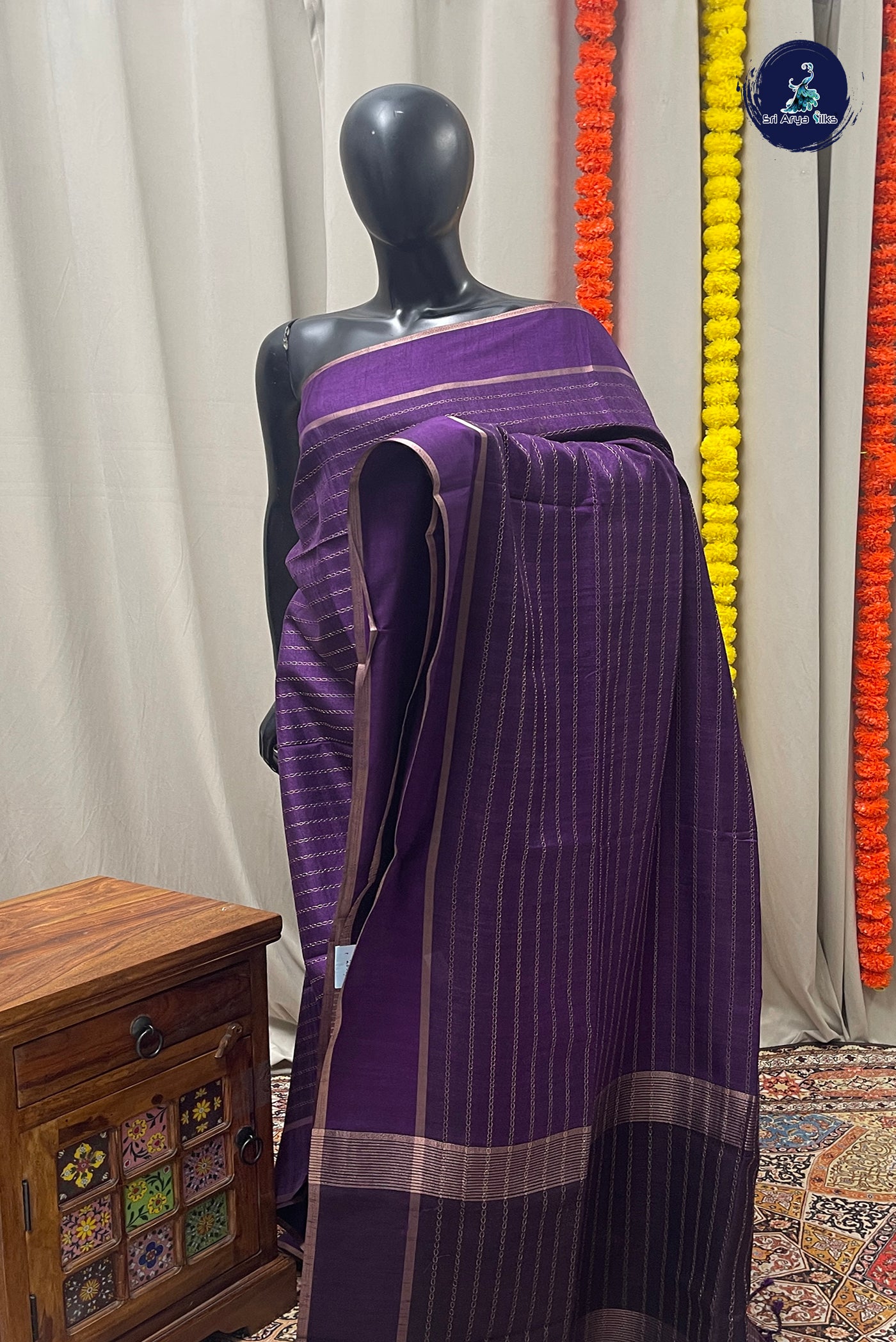 Violet Semi Tussar Saree With Zari Woven Pattern