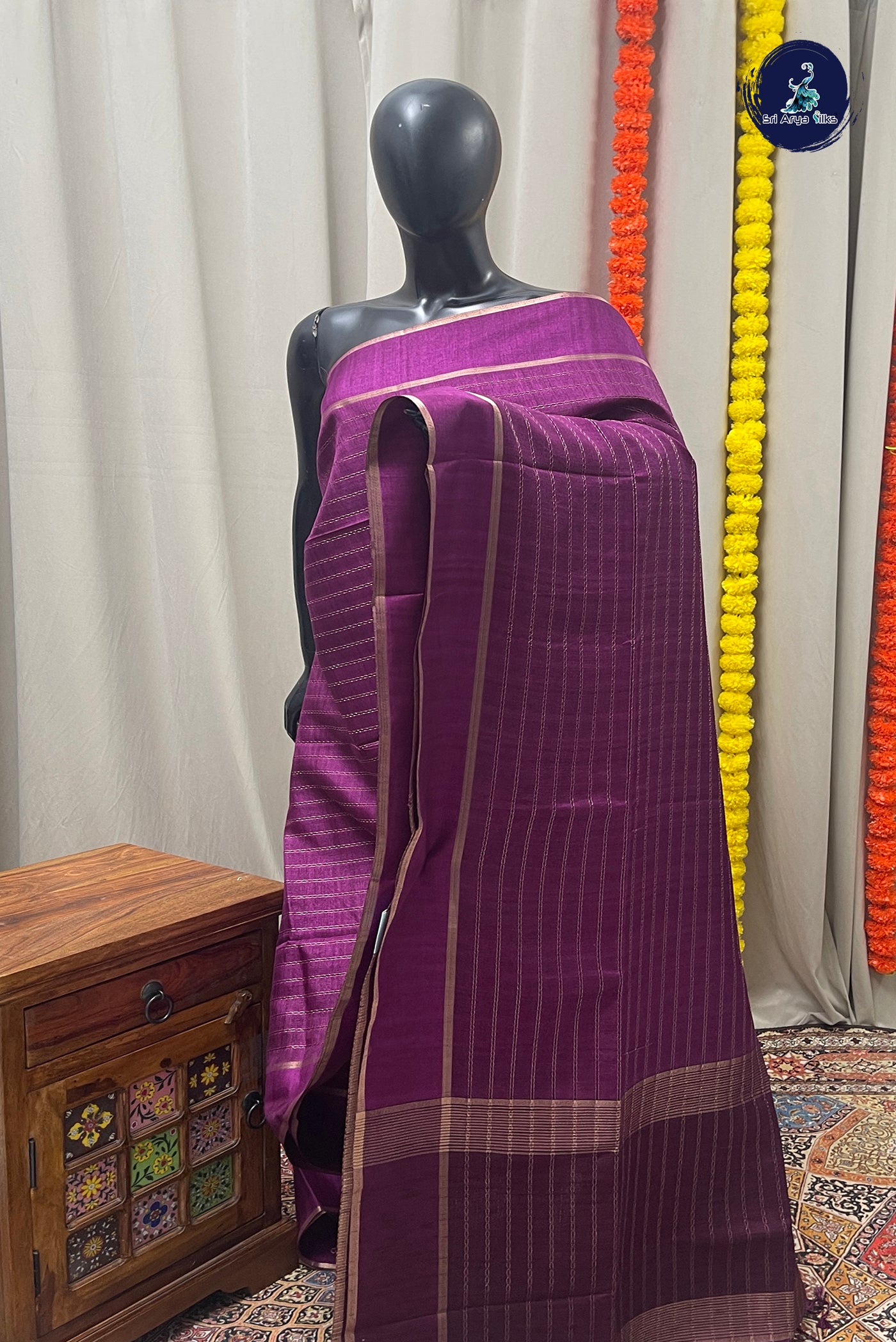 Jamun Semi Tussar Saree With Zari Woven Pattern