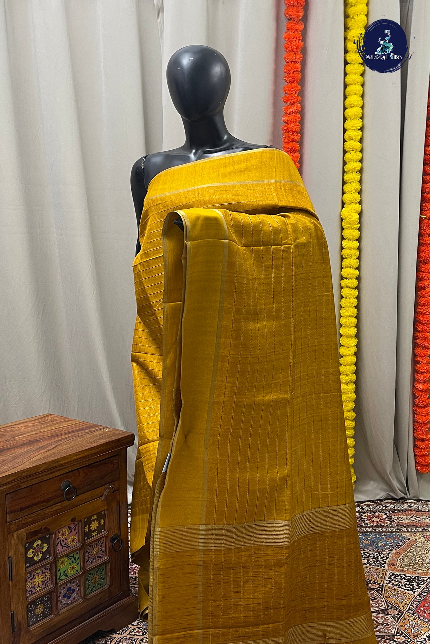 Mustard Yellow Semi Tussar Saree With Zari Woven Pattern