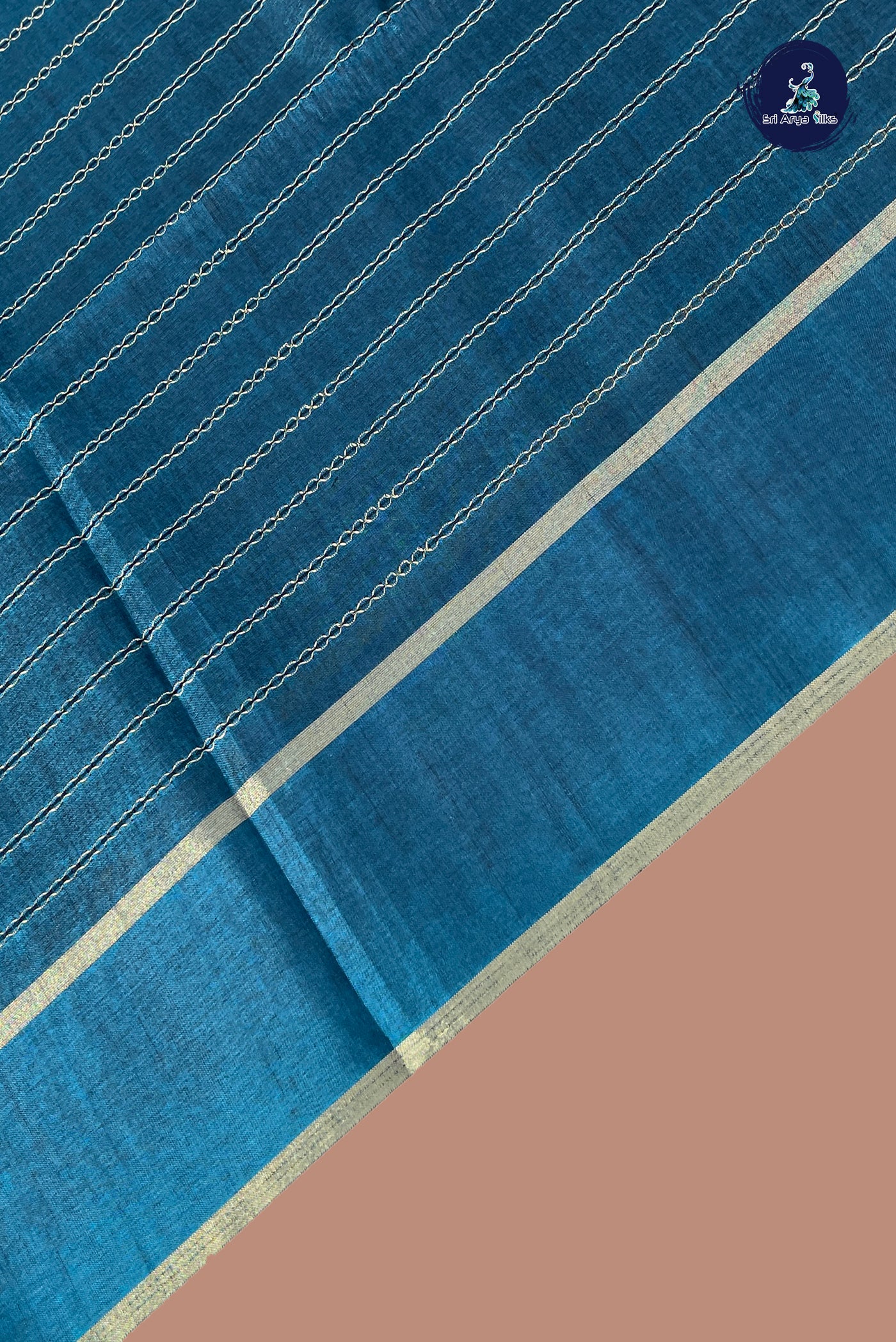 Peacock Blue Semi Tussar Saree With Zari Woven Pattern