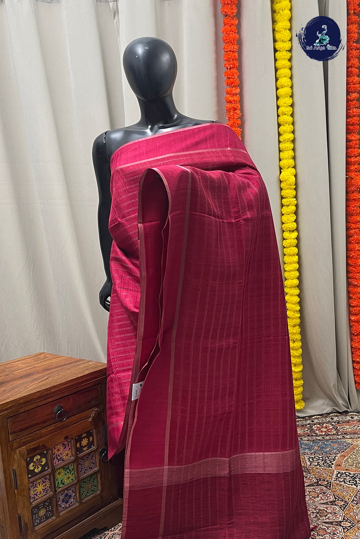 Reddish Pink Semi Tussar Saree With Zari Woven Pattern