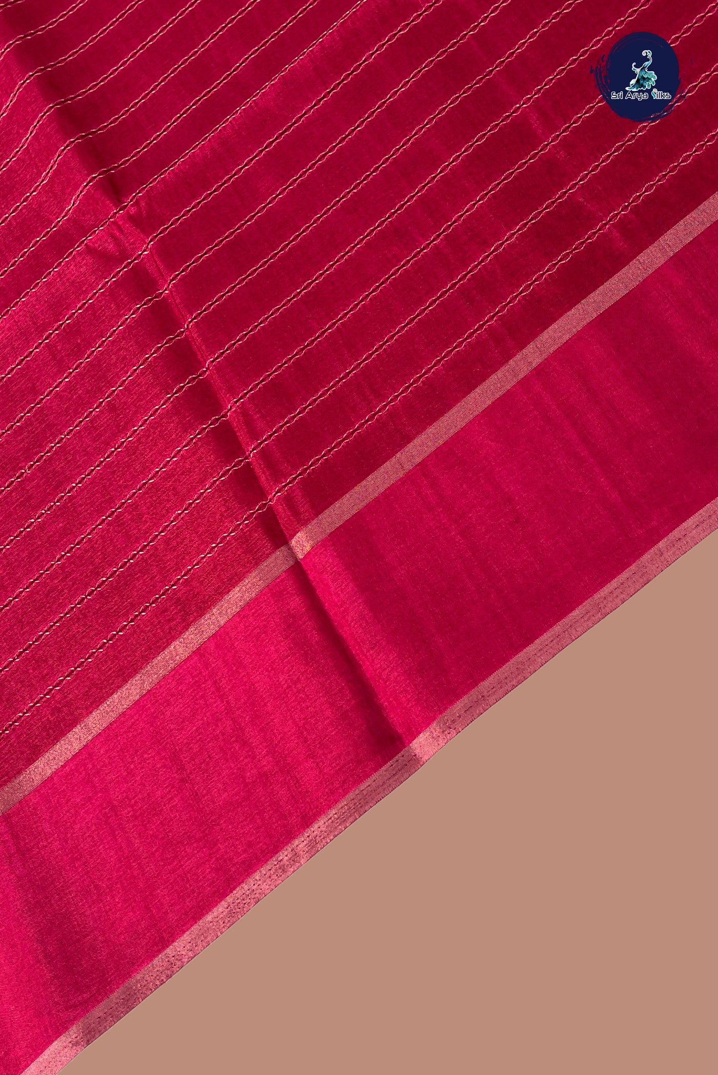 Reddish Pink Semi Tussar Saree With Zari Woven Pattern