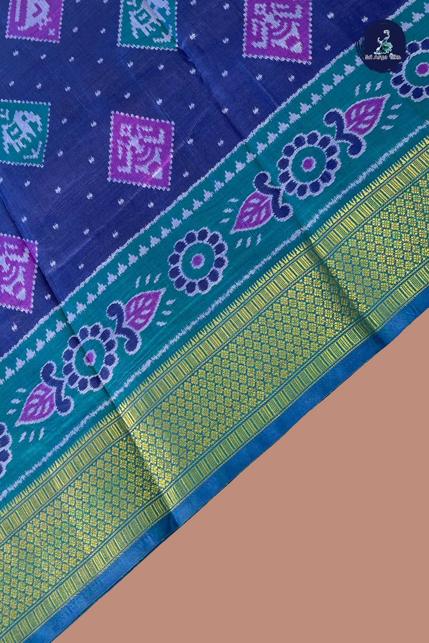 Blue Semi Pattola Saree With Ikat Pattern