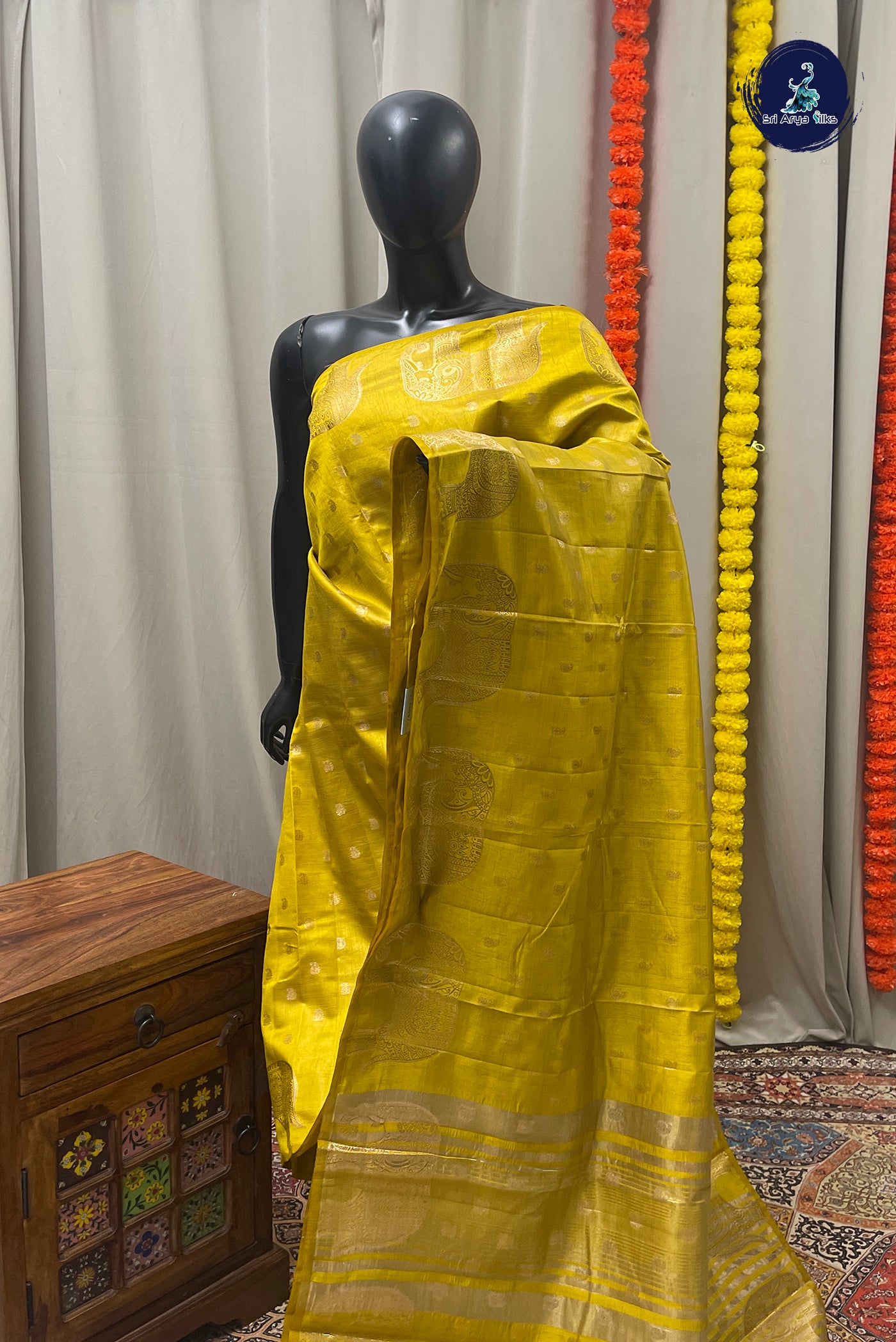 Yellow Semi Tussar Saree With Zari Buttas Pattern