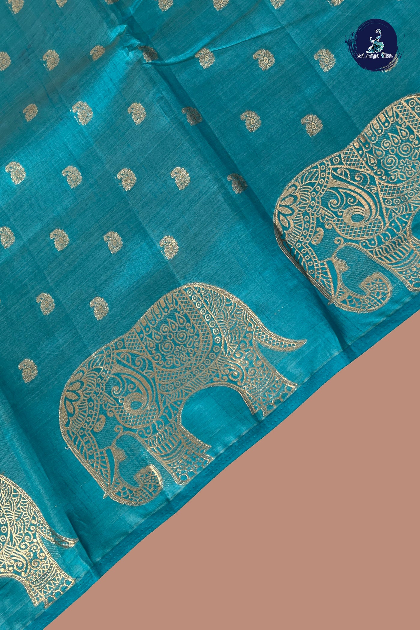 Blue Semi Tussar Saree With Zari Buttas Pattern
