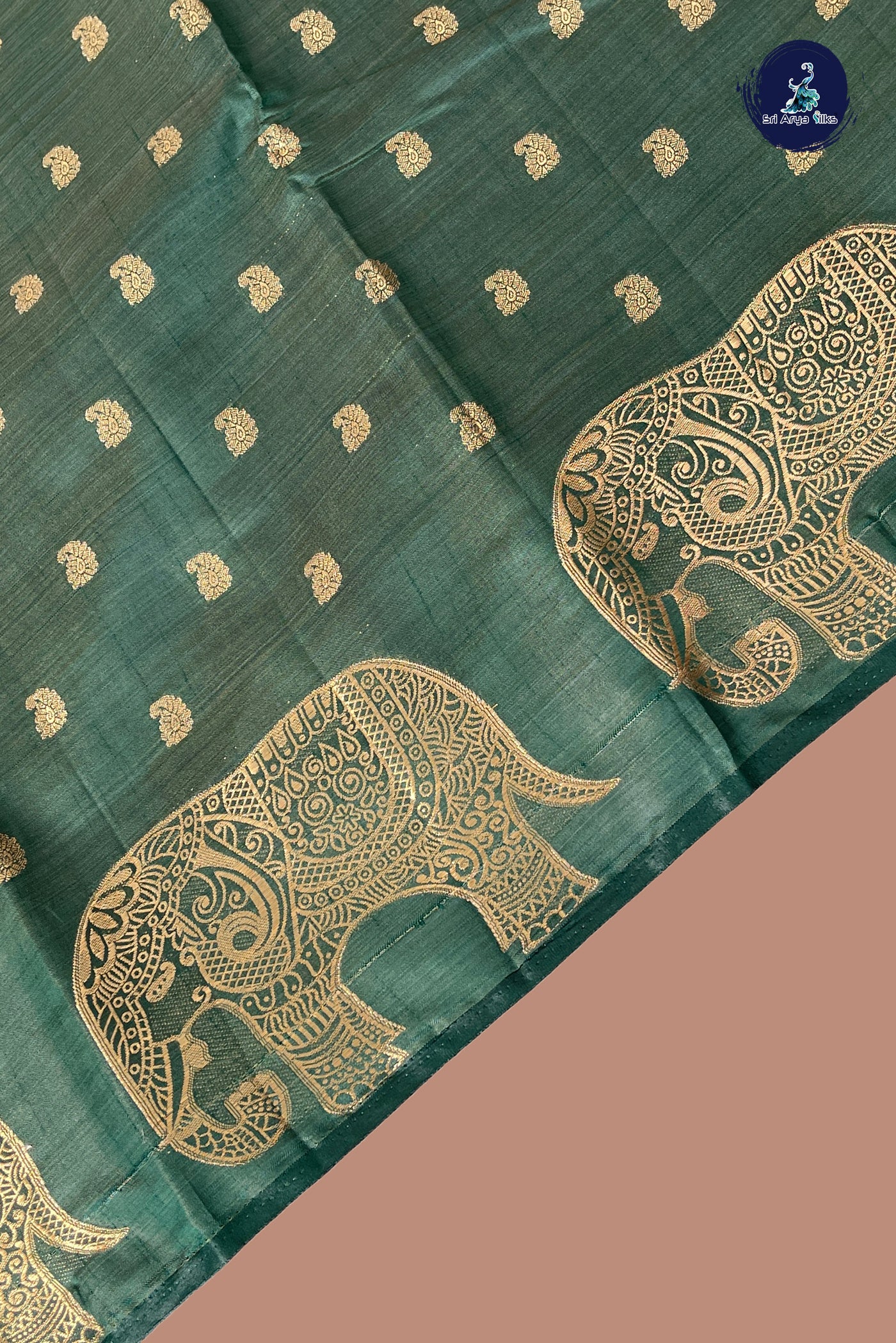 Green Semi Tussar Saree With Zari Buttas Pattern