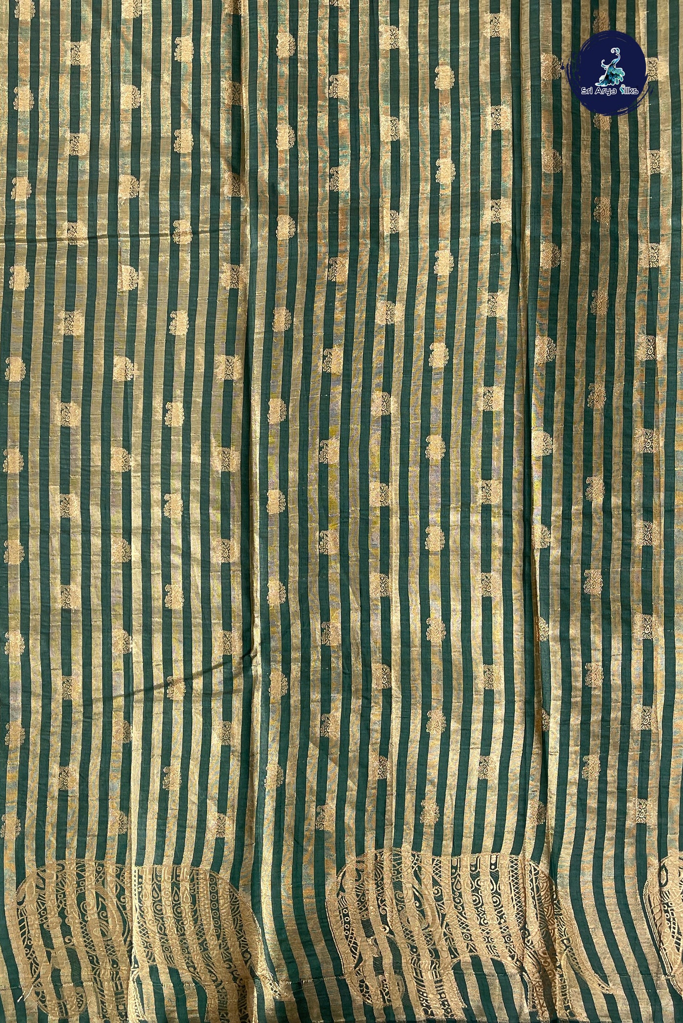 Green Semi Tussar Saree With Zari Buttas Pattern