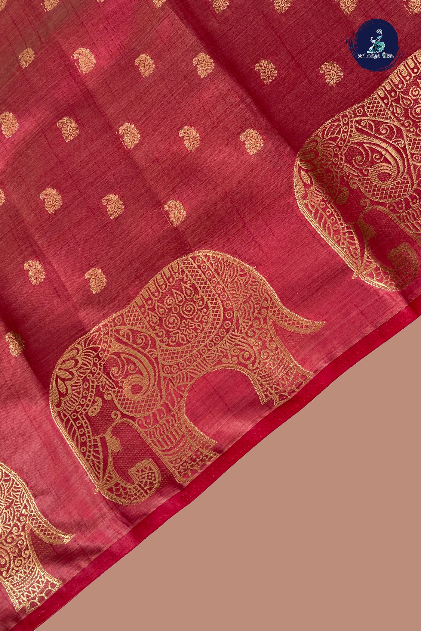 Red Semi Tussar Saree With Zari Buttas Pattern