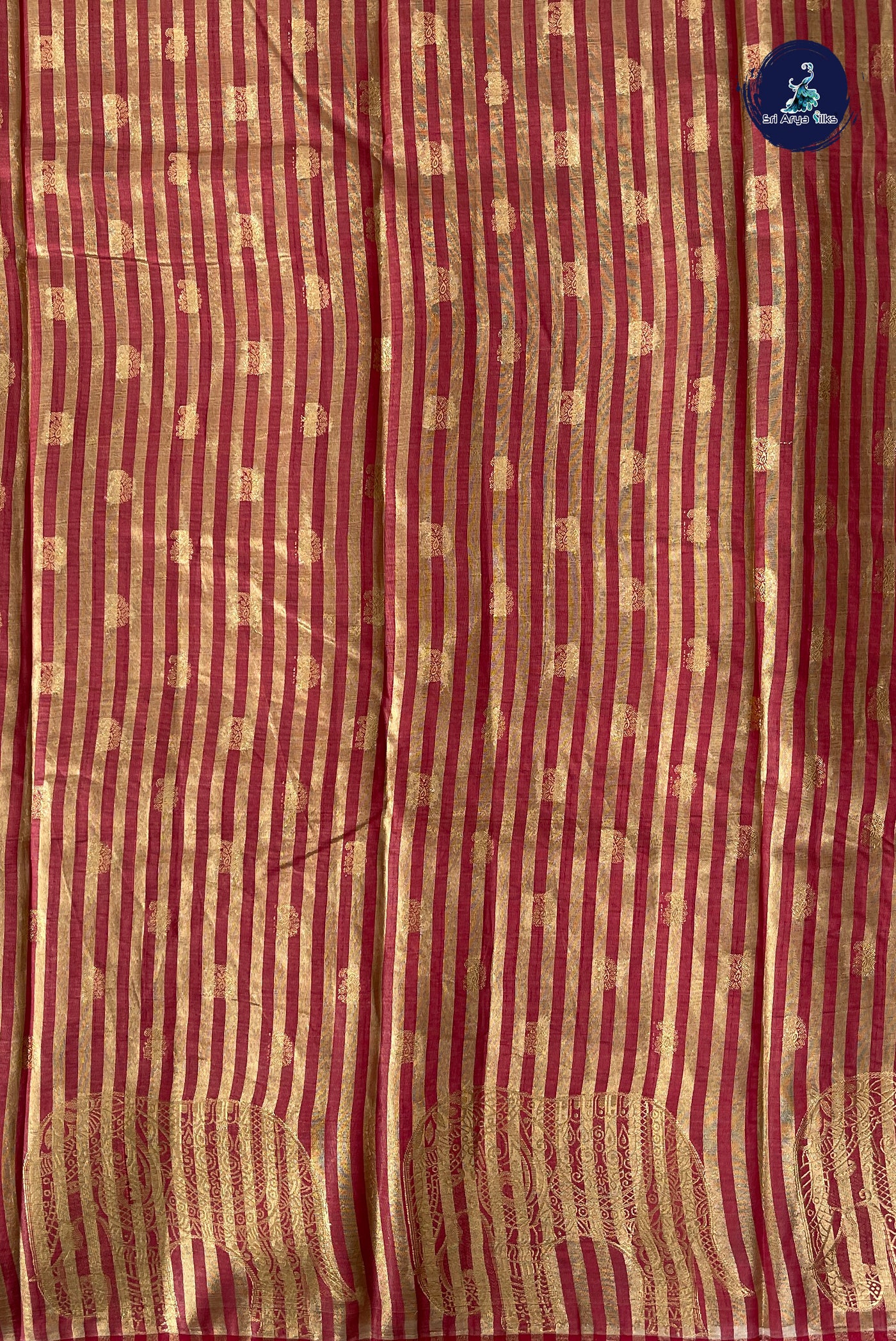 Red Semi Tussar Saree With Zari Buttas Pattern