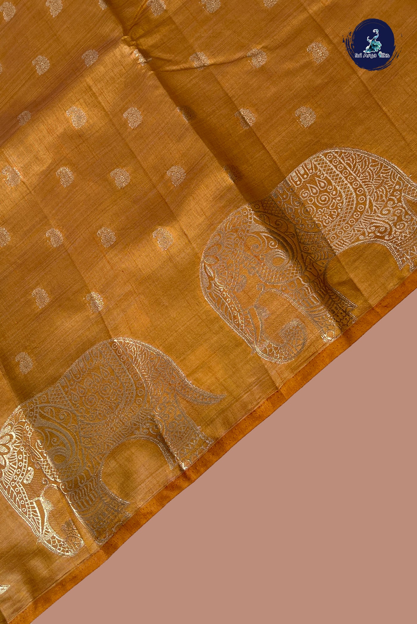 Mustard Yellow Semi Tussar Saree With Zari Buttas Pattern