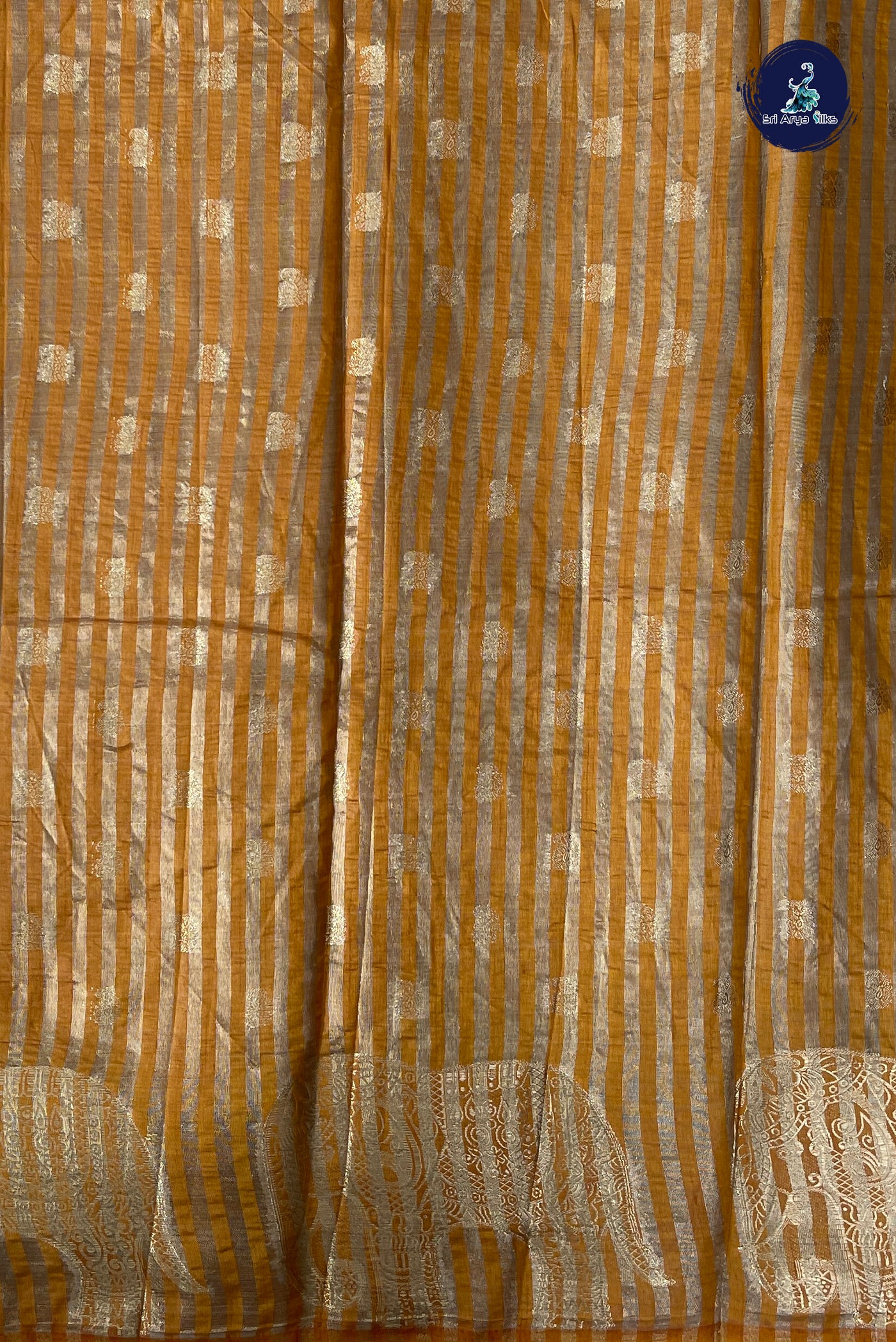 Mustard Yellow Semi Tussar Saree With Zari Buttas Pattern