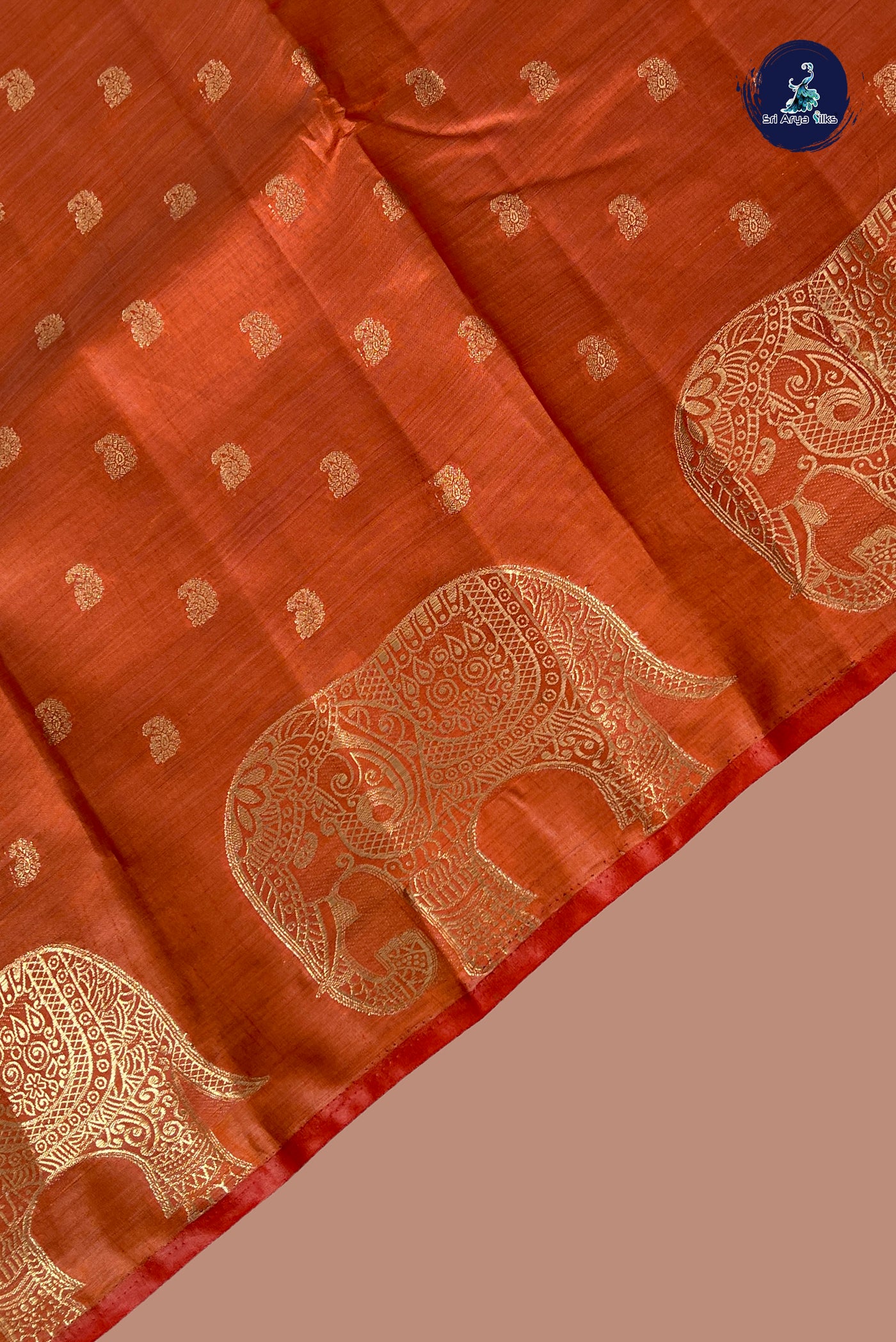 Orange Semi Tussar Saree With Zari Buttas Pattern