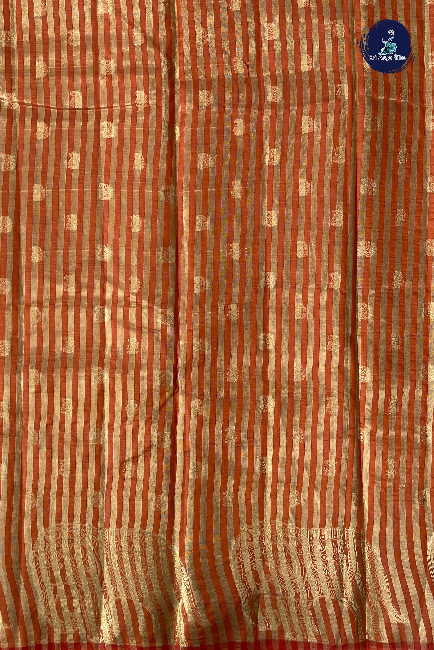 Orange Semi Tussar Saree With Zari Buttas Pattern