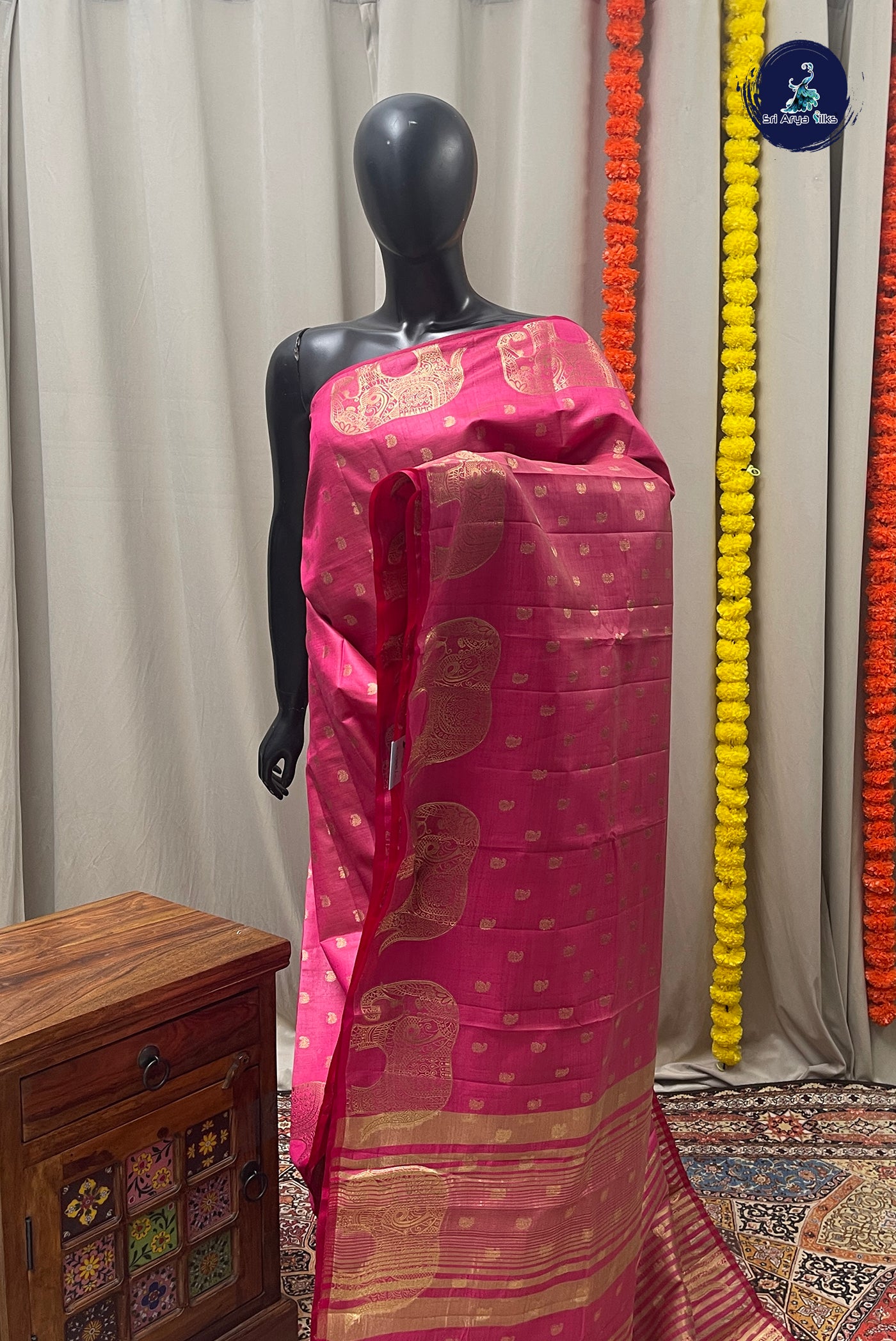 Pink Semi Tussar Saree With Zari Buttas Pattern