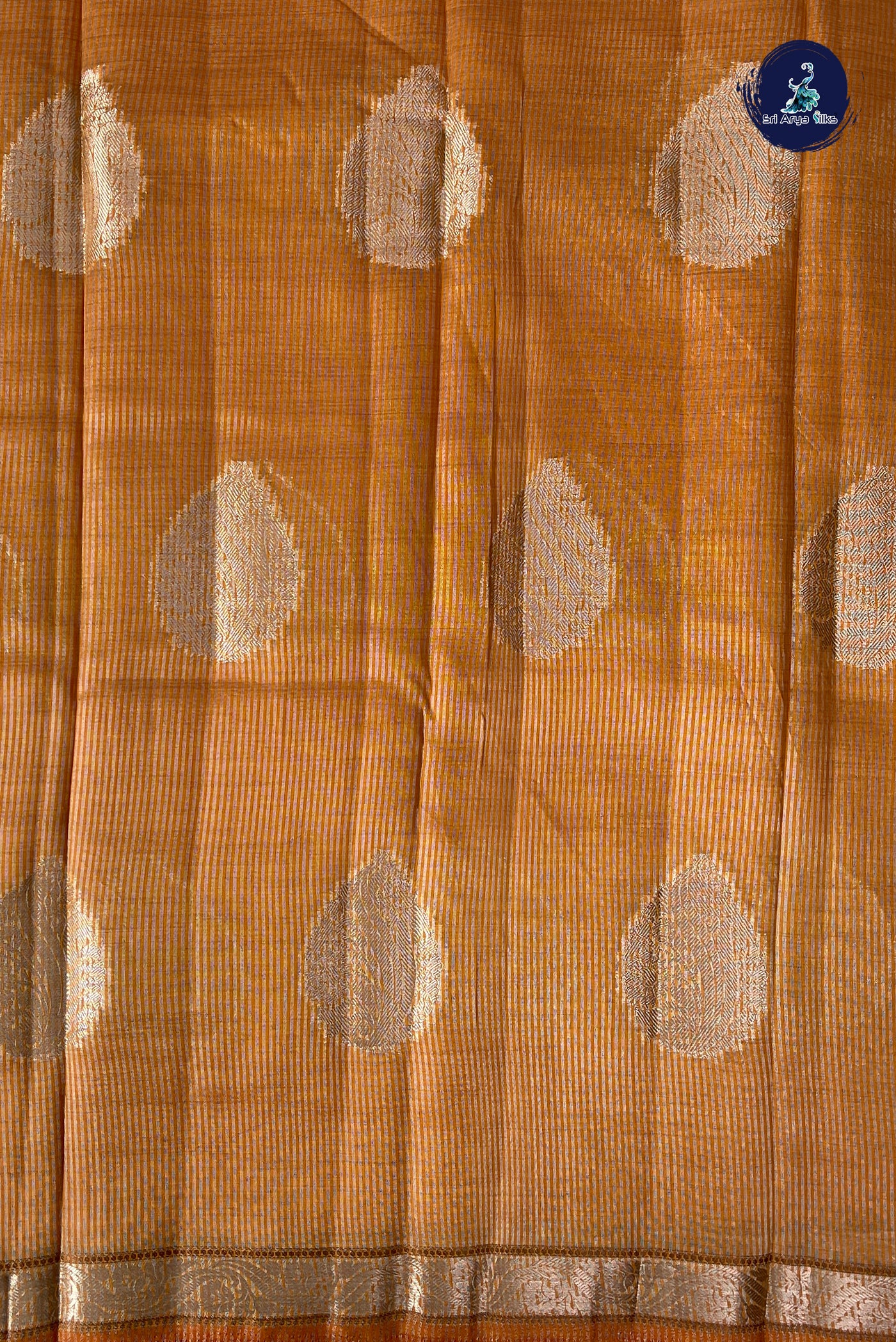 Mustard Yellow Semi Tussar Saree With Zari Buttas Pattern