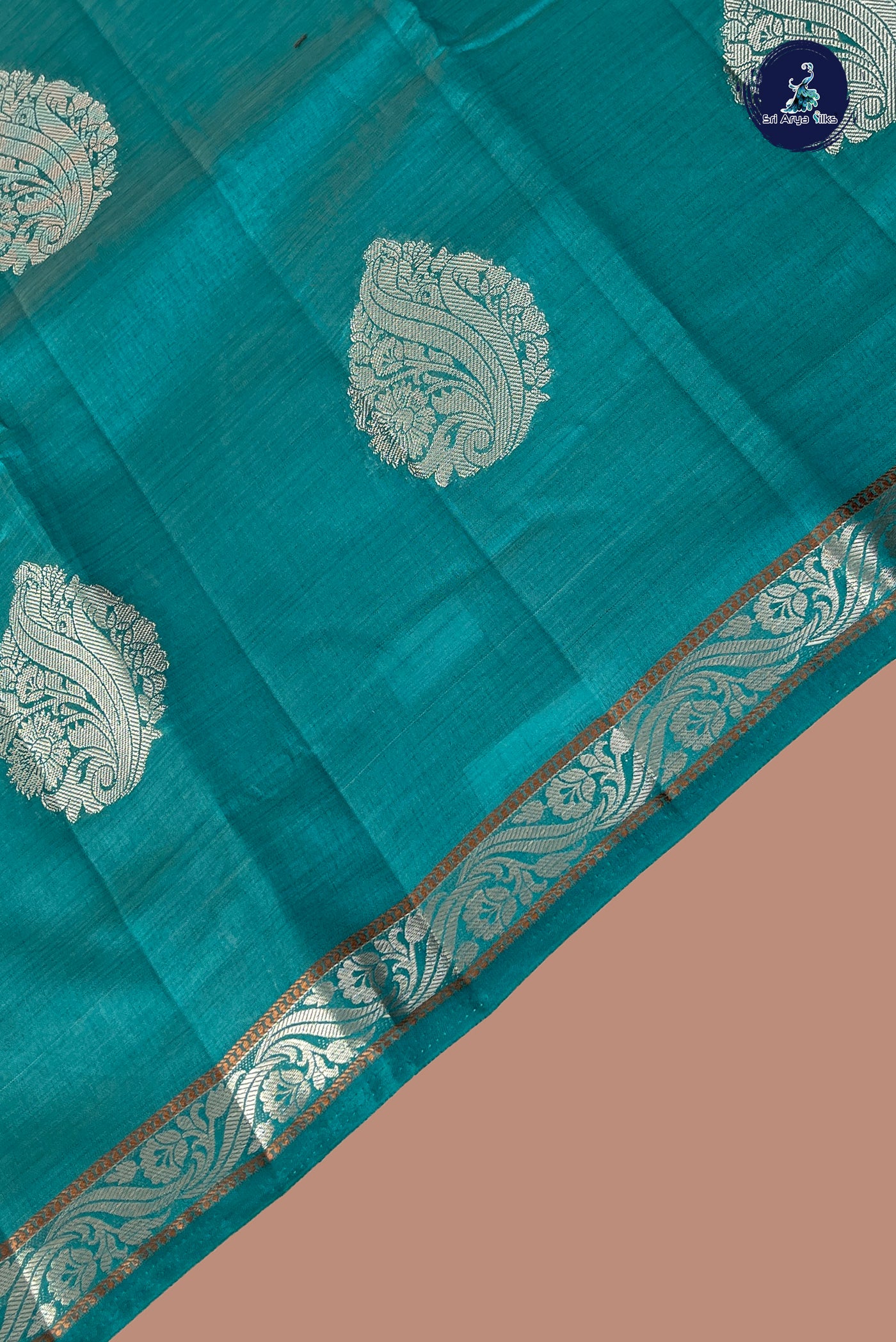 Teal Semi Tussar Saree With Zari Buttas Pattern