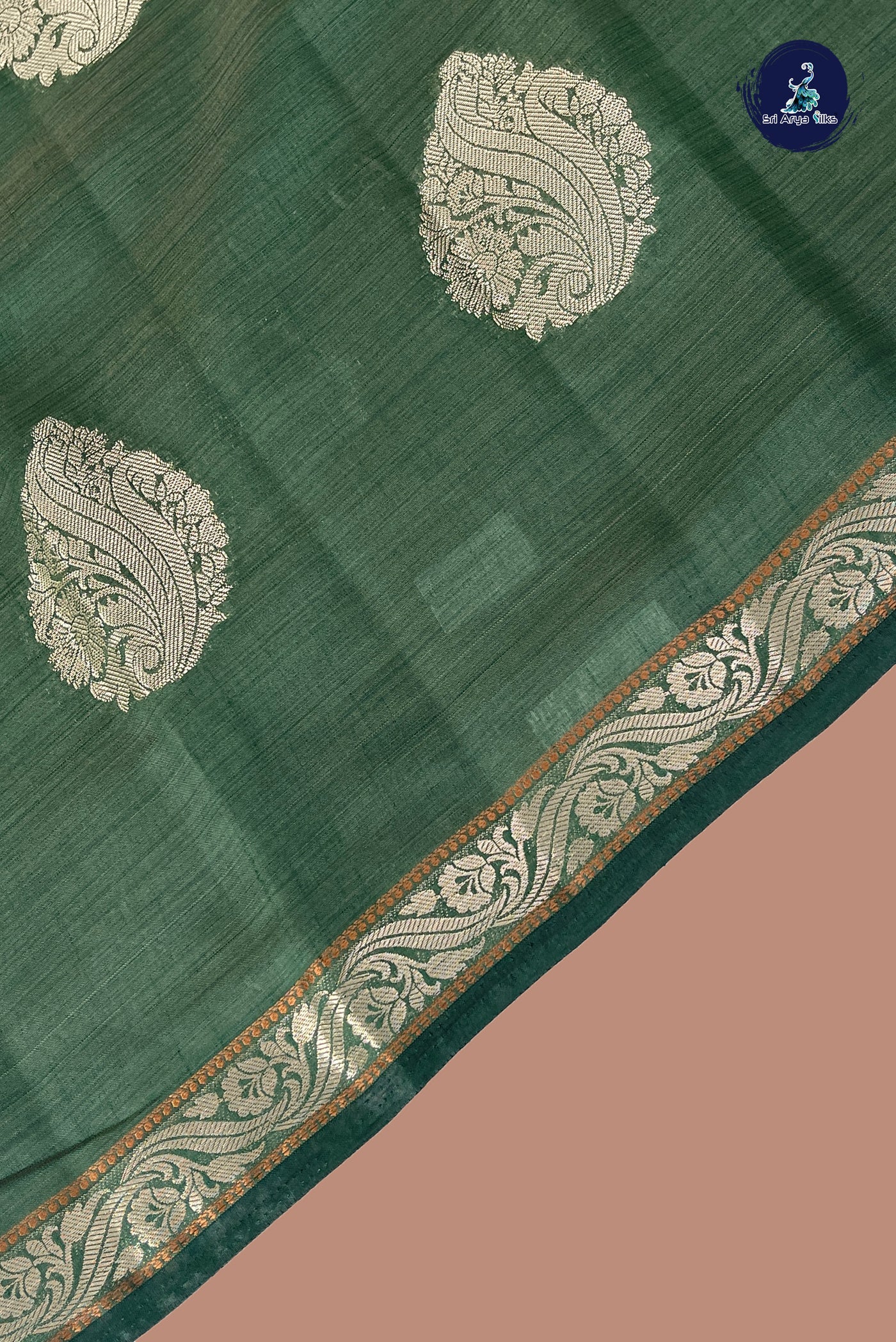 Green Semi Tussar Saree With Zari Buttas Pattern